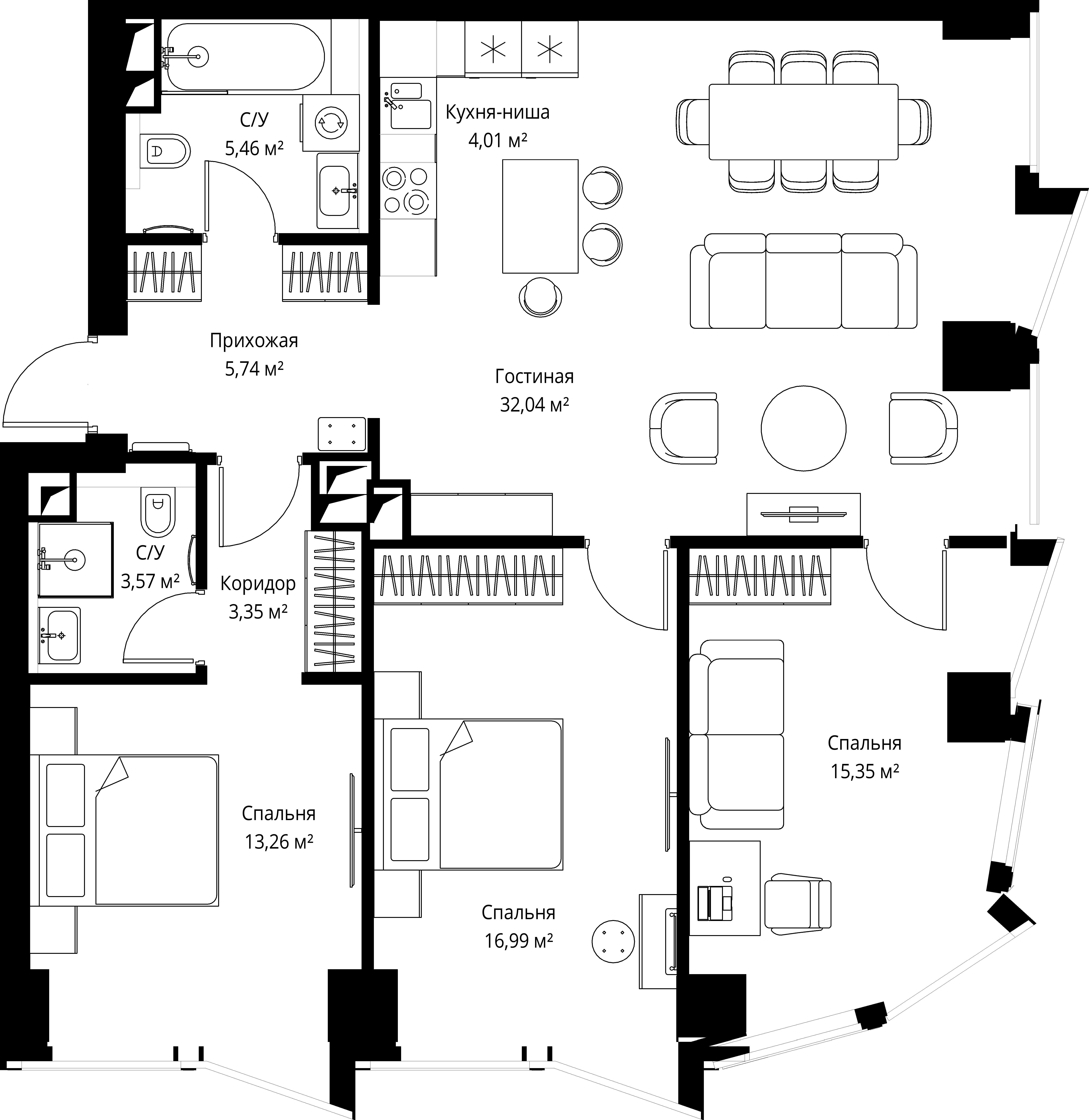3-комнатная, 100 м² — 61 404 000 ₽