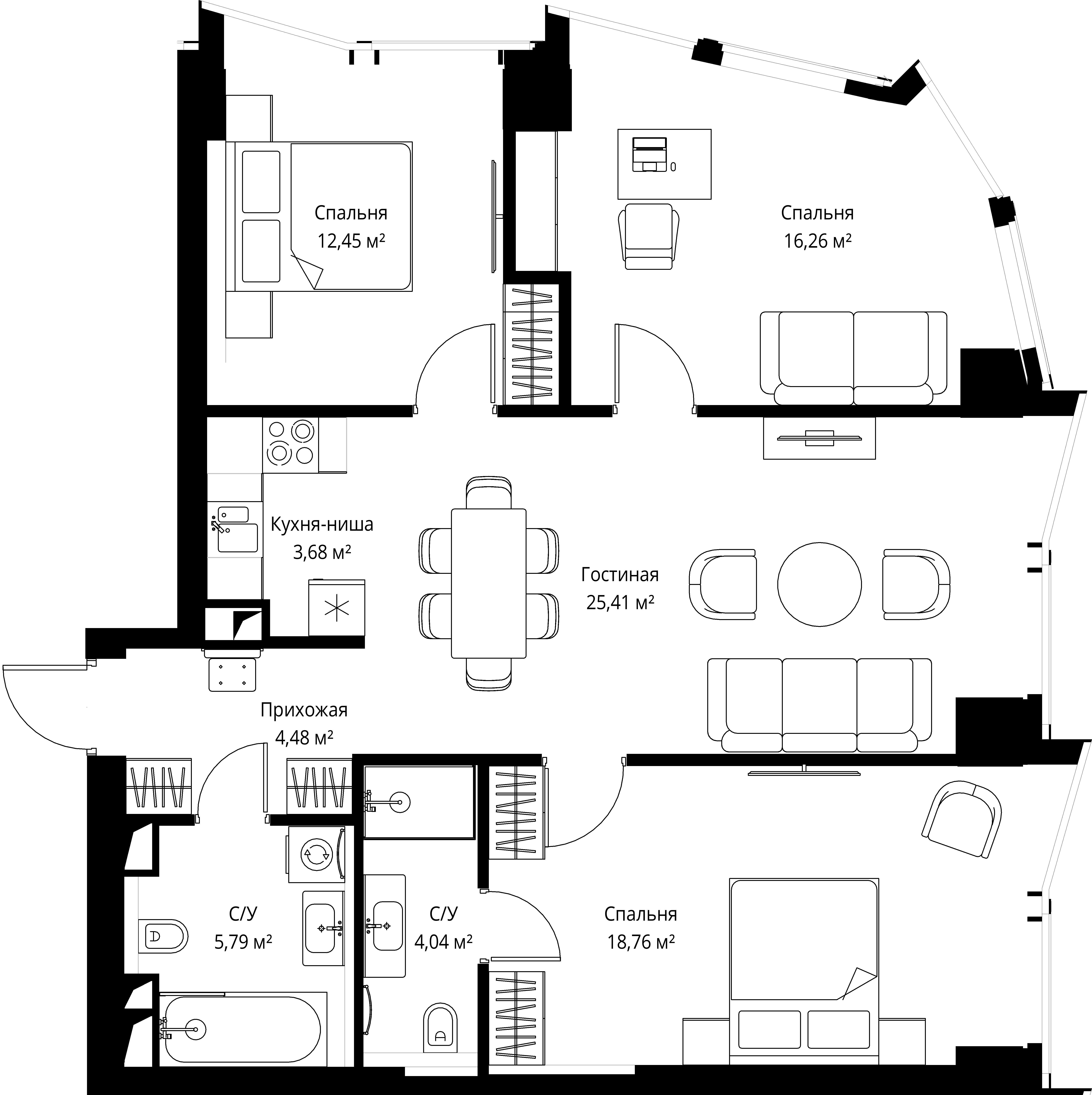3-комнатная, 91 м² — 57 482 880 ₽