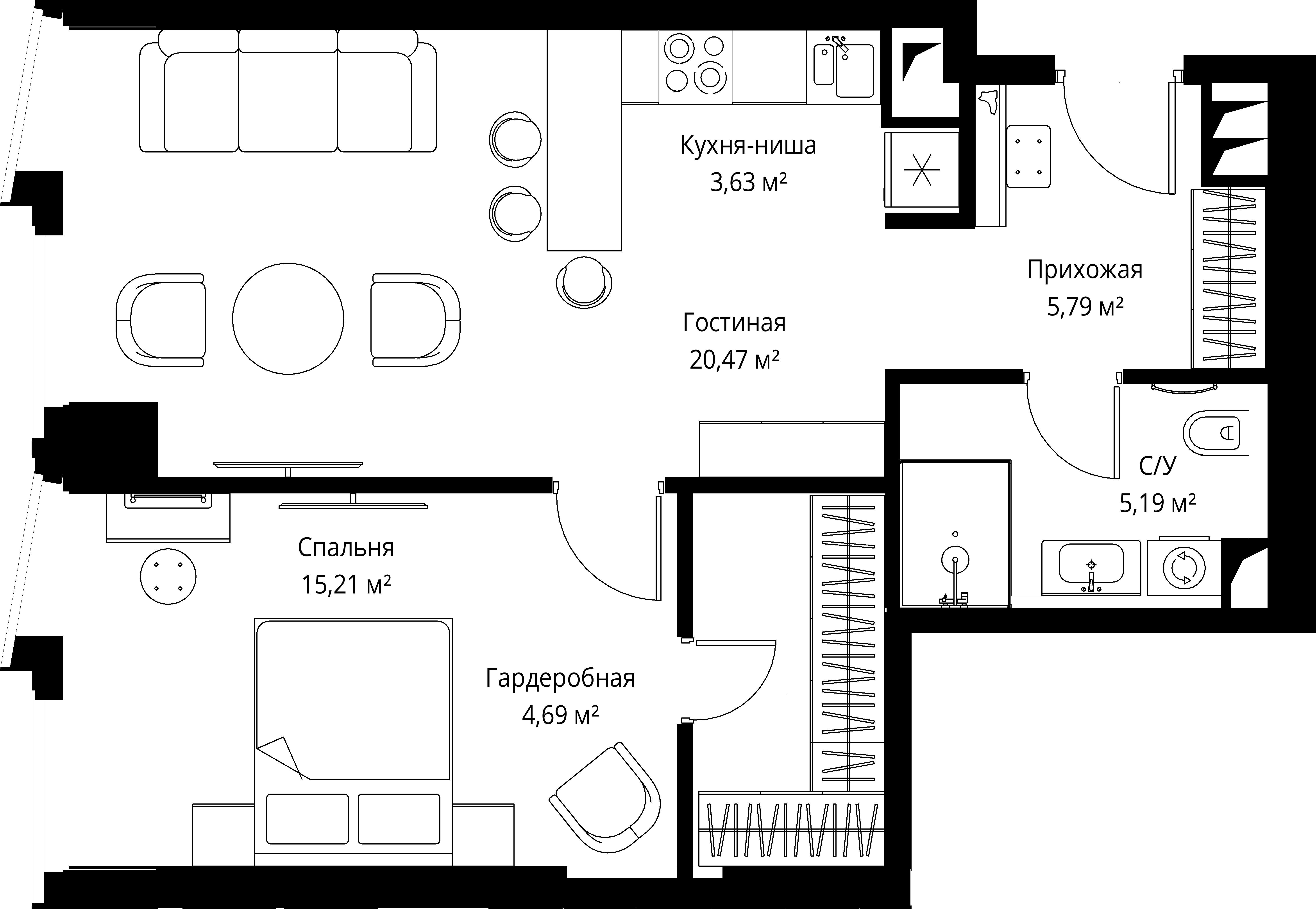 1-комнатная, 55,2 м² — 41 388 960 ₽