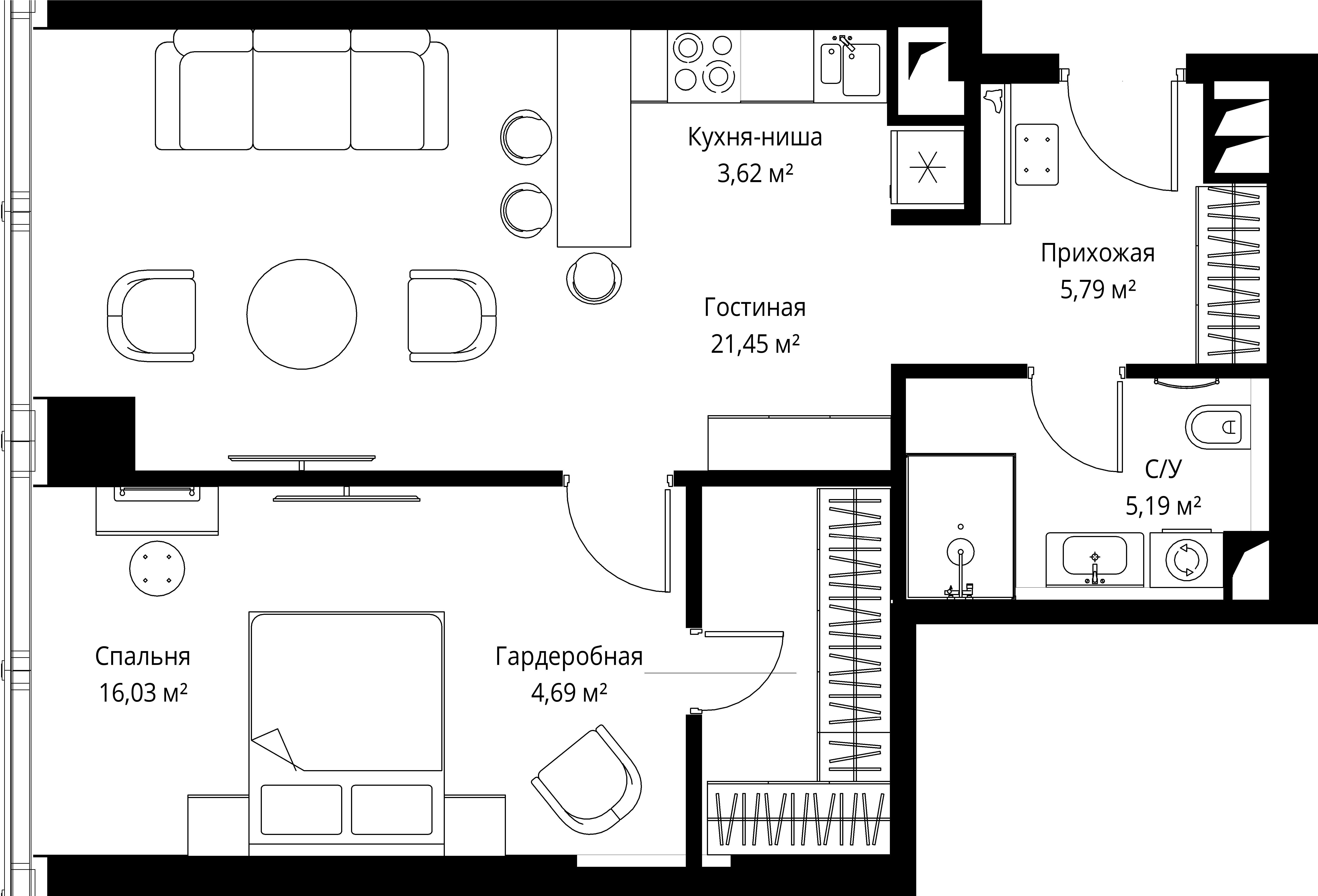 1-комнатная, 56,8 м² — 42 797 664 ₽