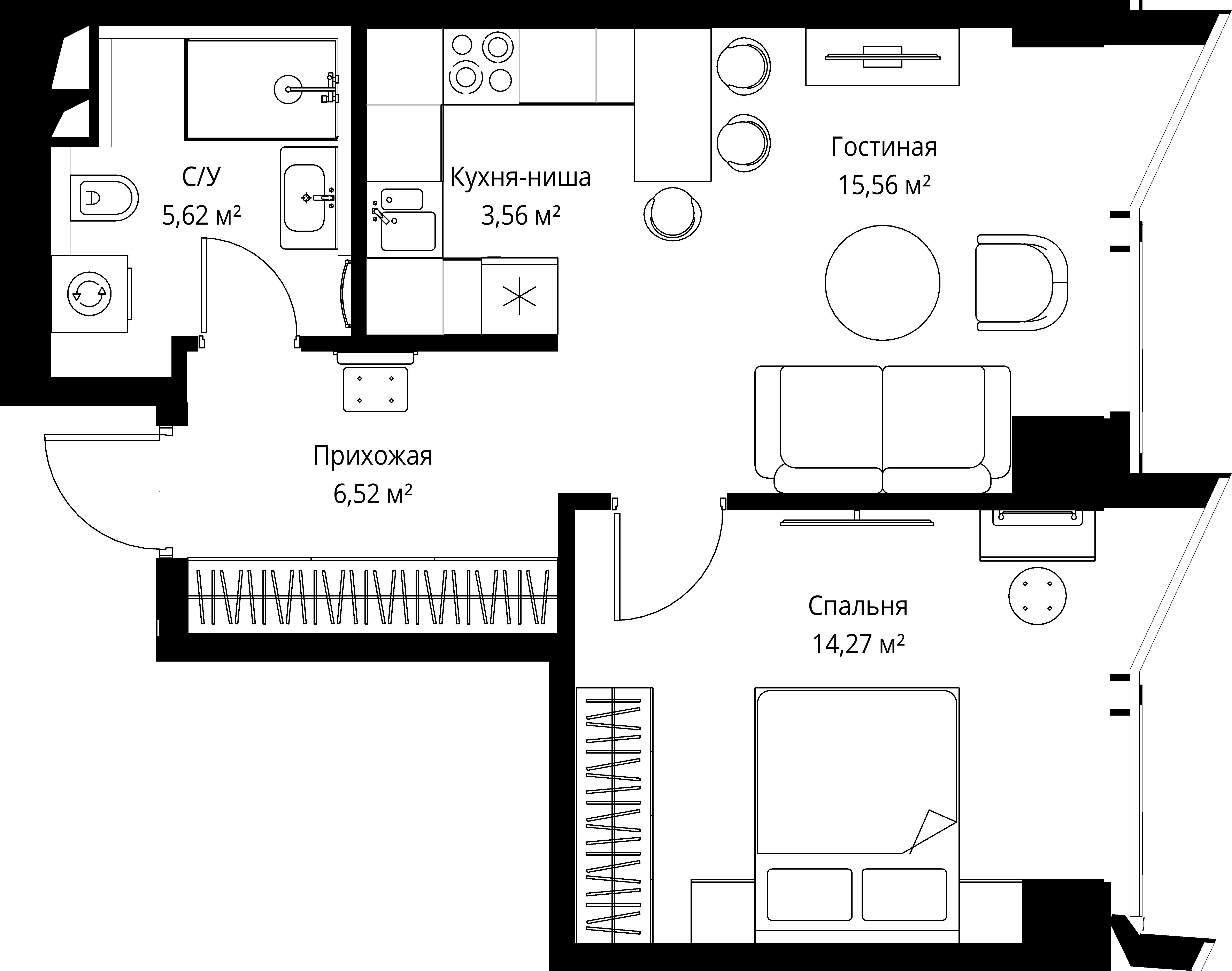 1-комнатная, 45,6 м² — 32 366 880 ₽
