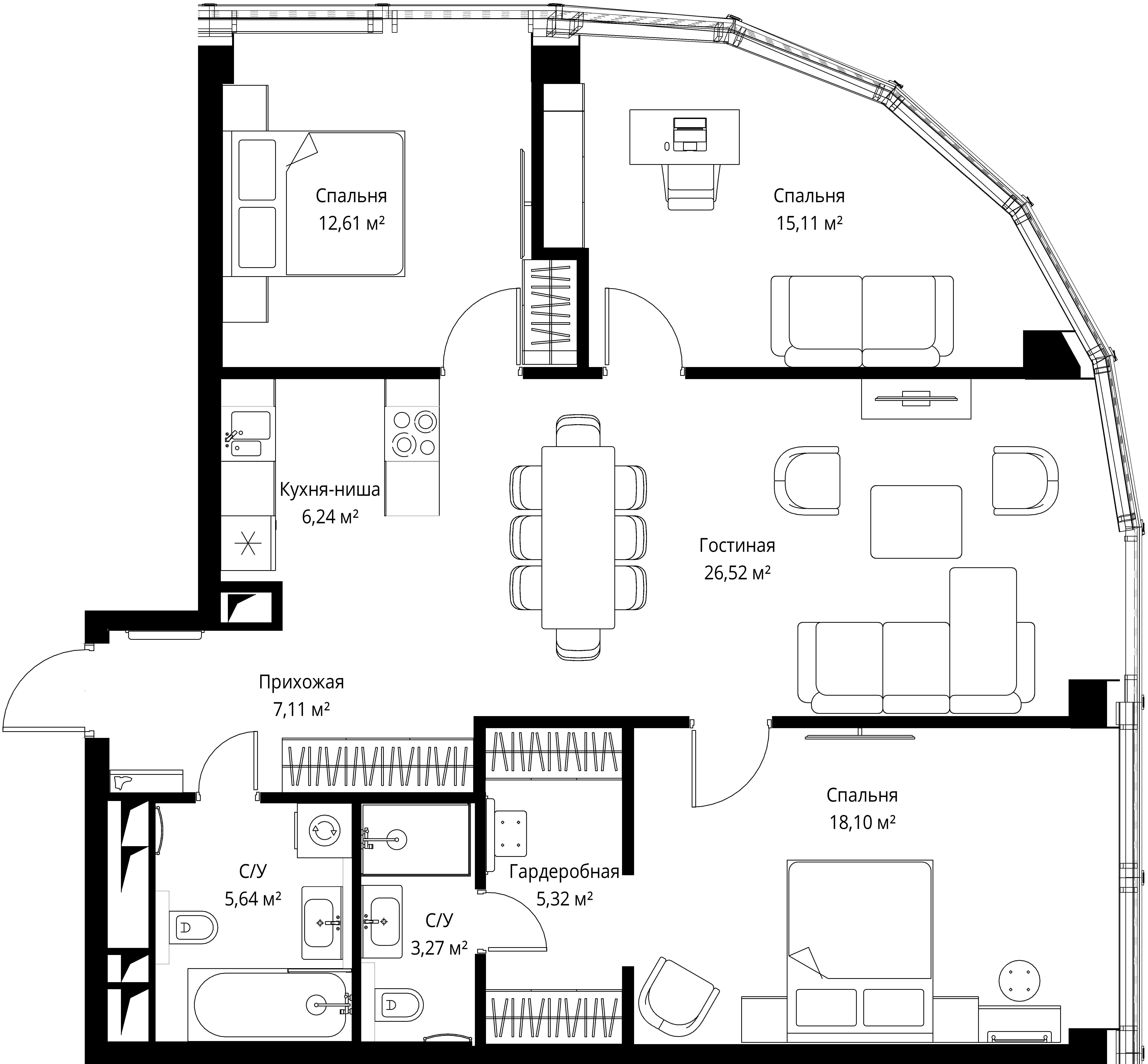3-комнатная, 99,5 м² — 75 062 800 ₽