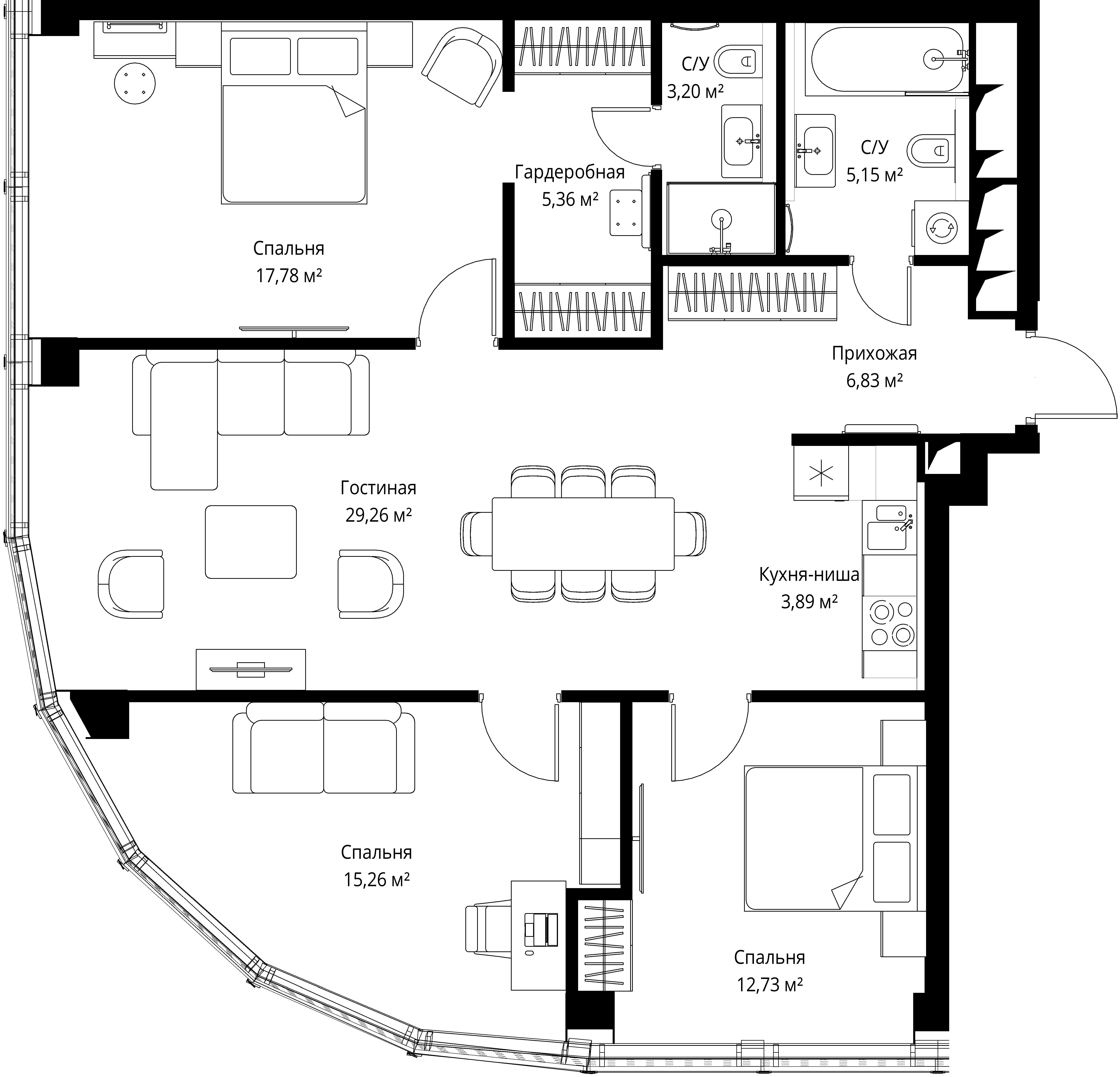 3-комнатная, 100,7 м² — 72 262 320 ₽