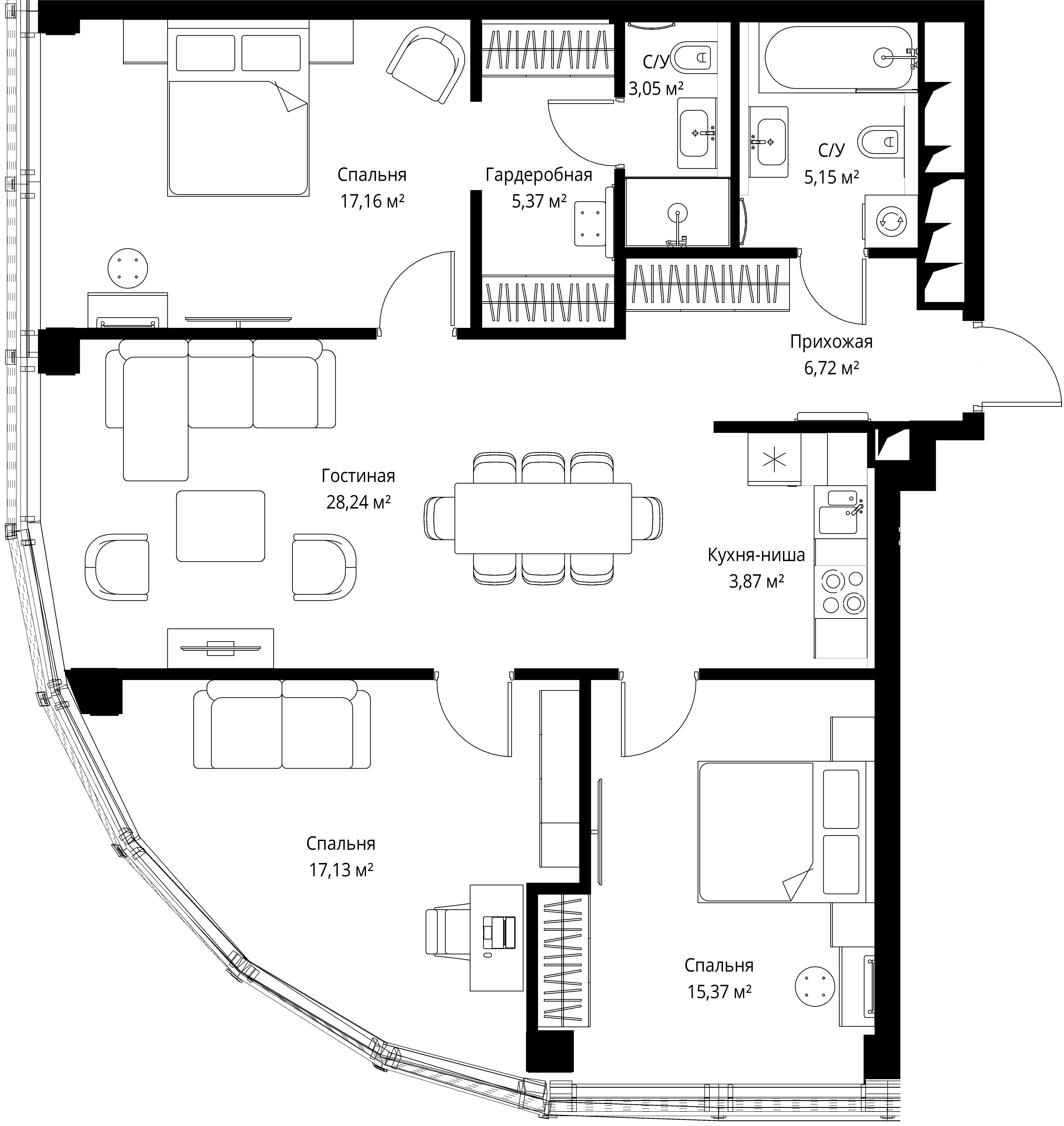 3-комнатная, 103 м² — 73 628 520 ₽