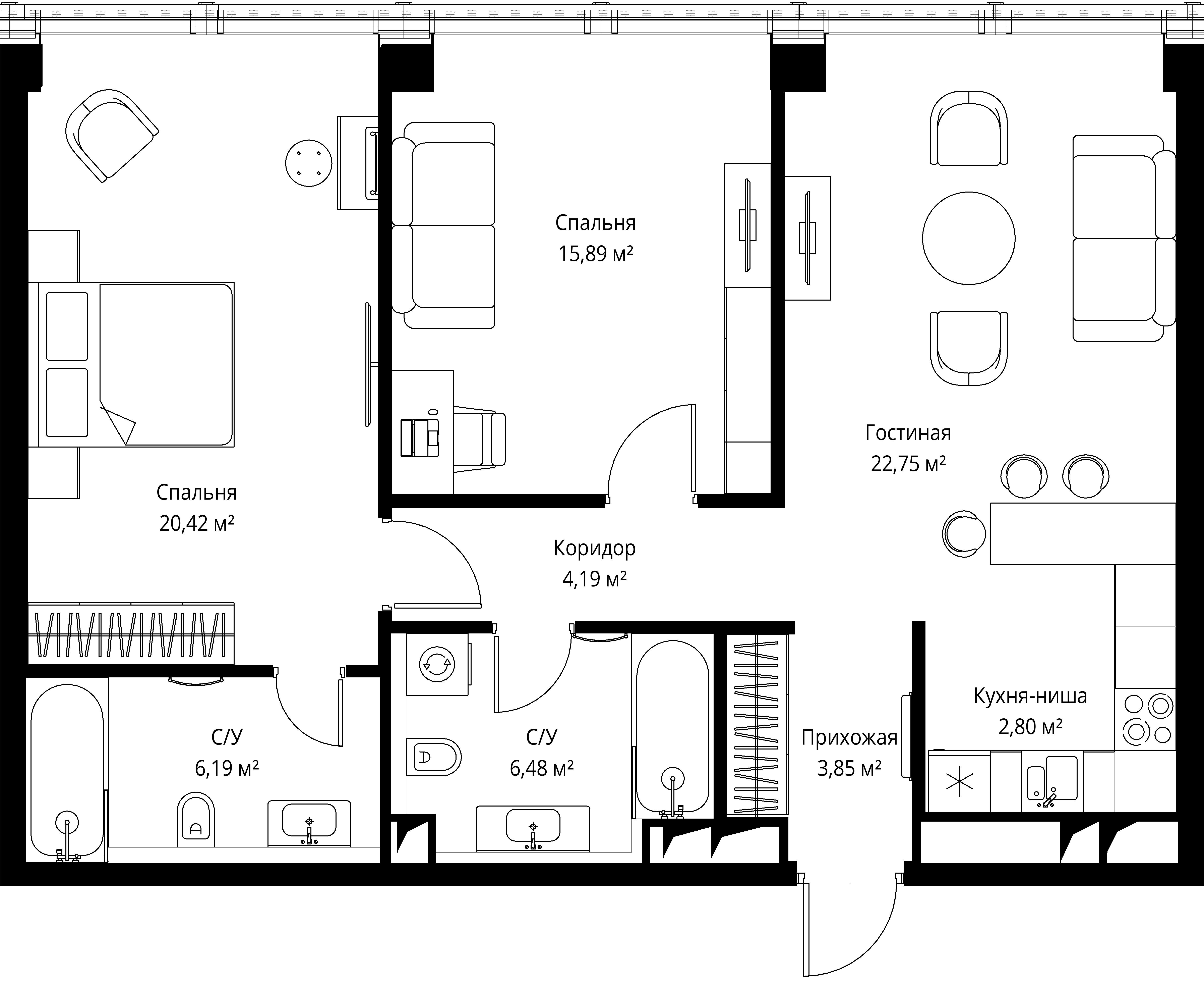 2-комнатная, 83,7 м² — 61 988 220 ₽