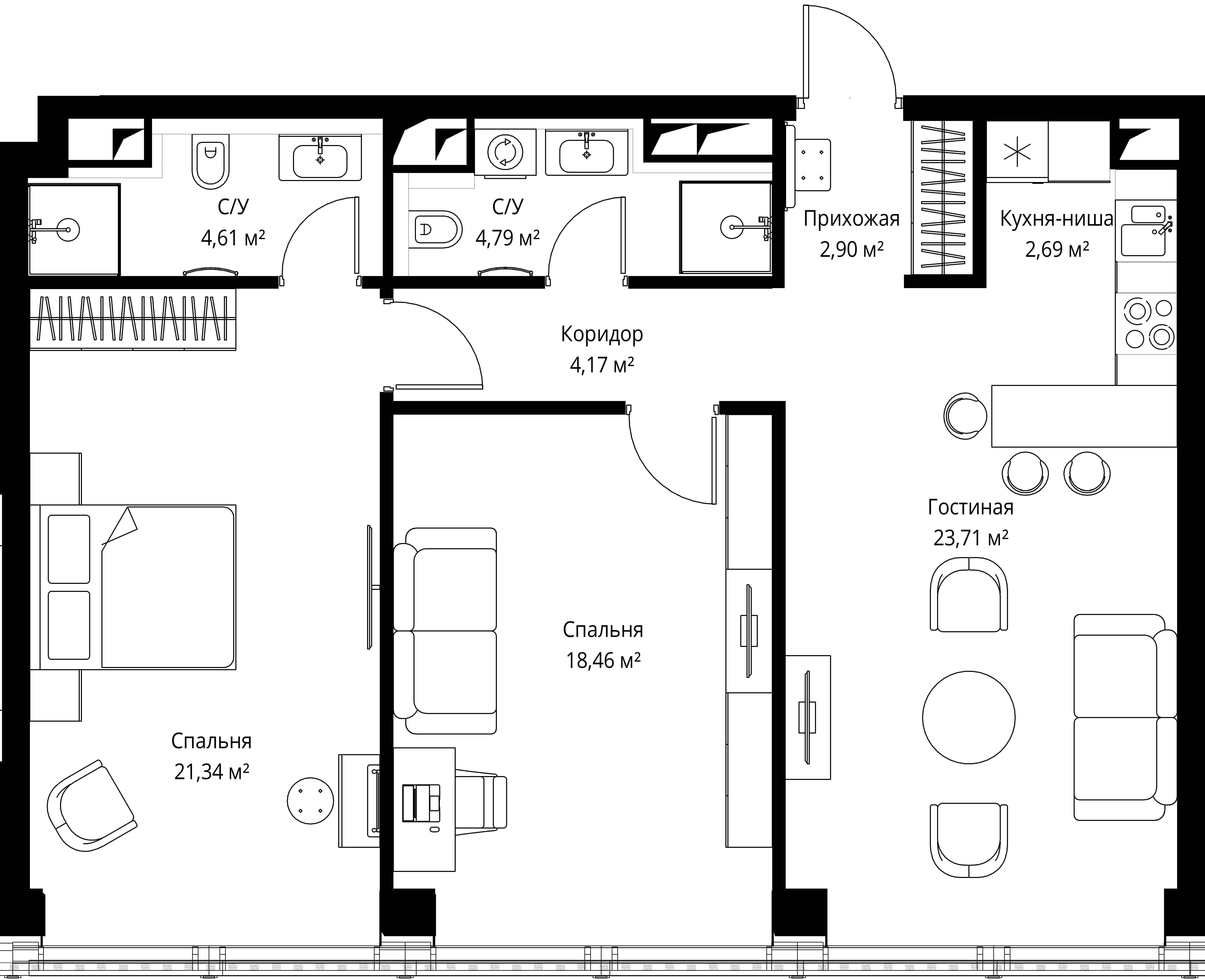 2-комнатная, 83 м² — 62 615 200 ₽