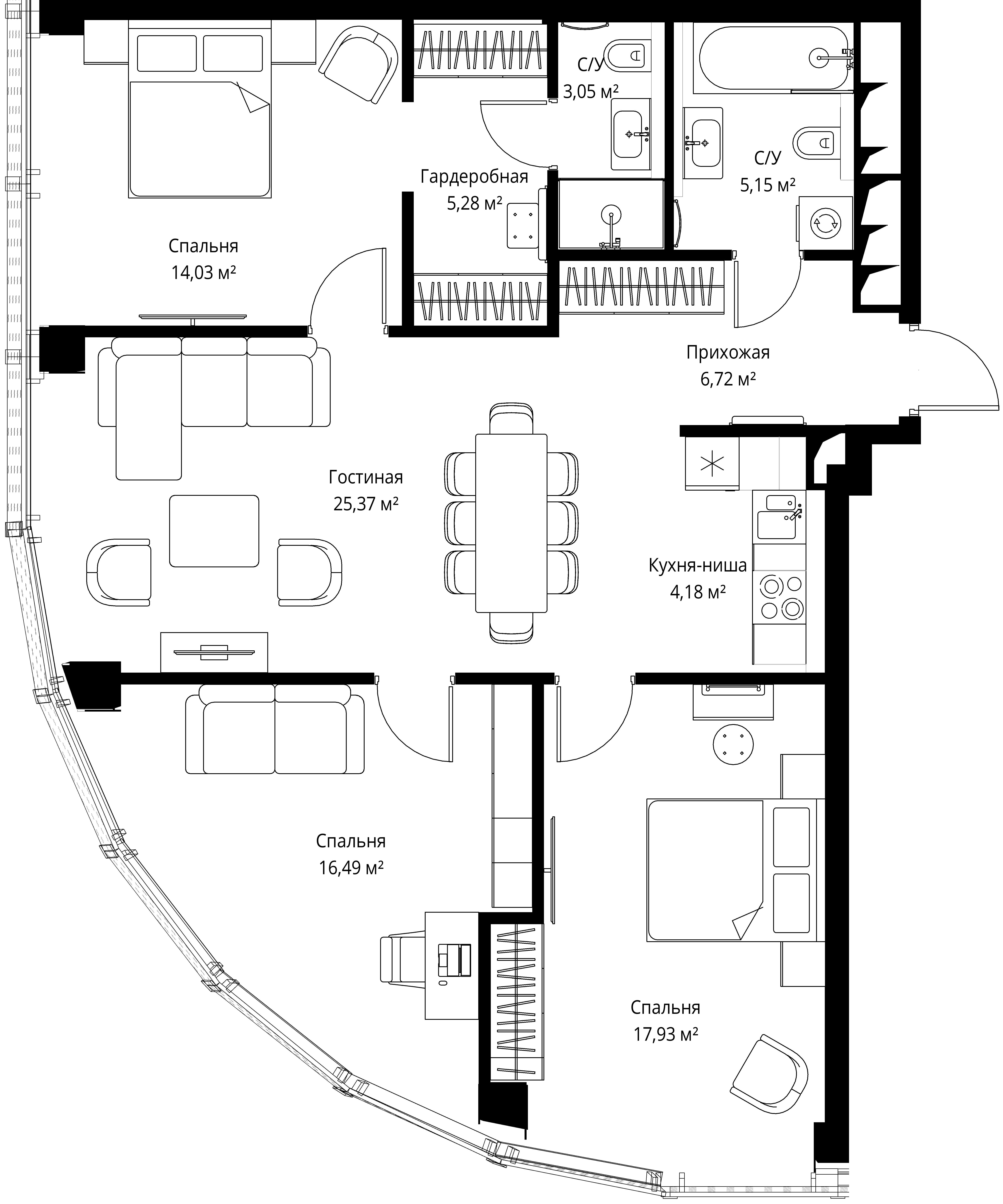 3-комнатная, 102,9 м² — 102 848 550 ₽