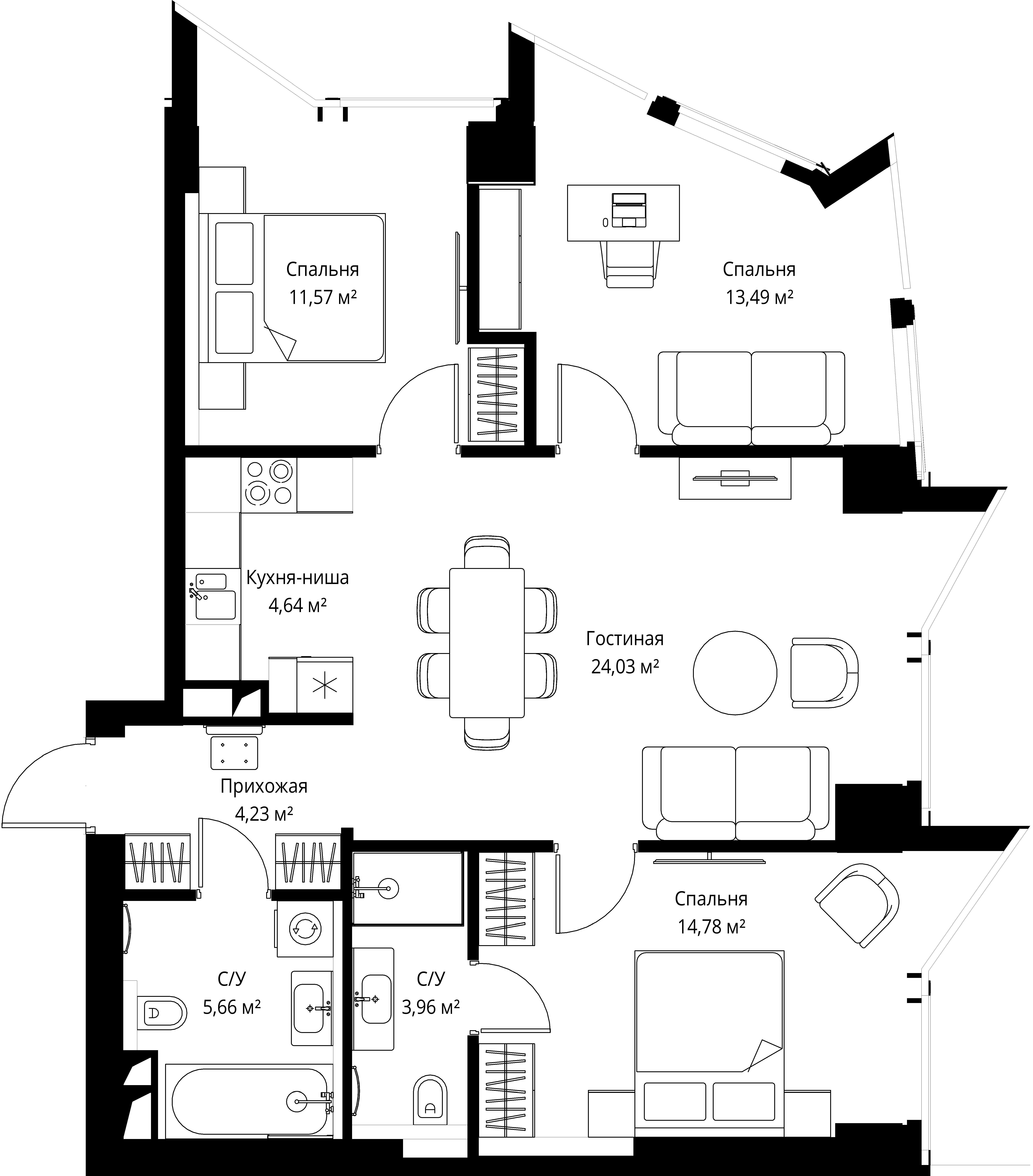 3-комнатная, 82,4 м² — 51 704 352 ₽