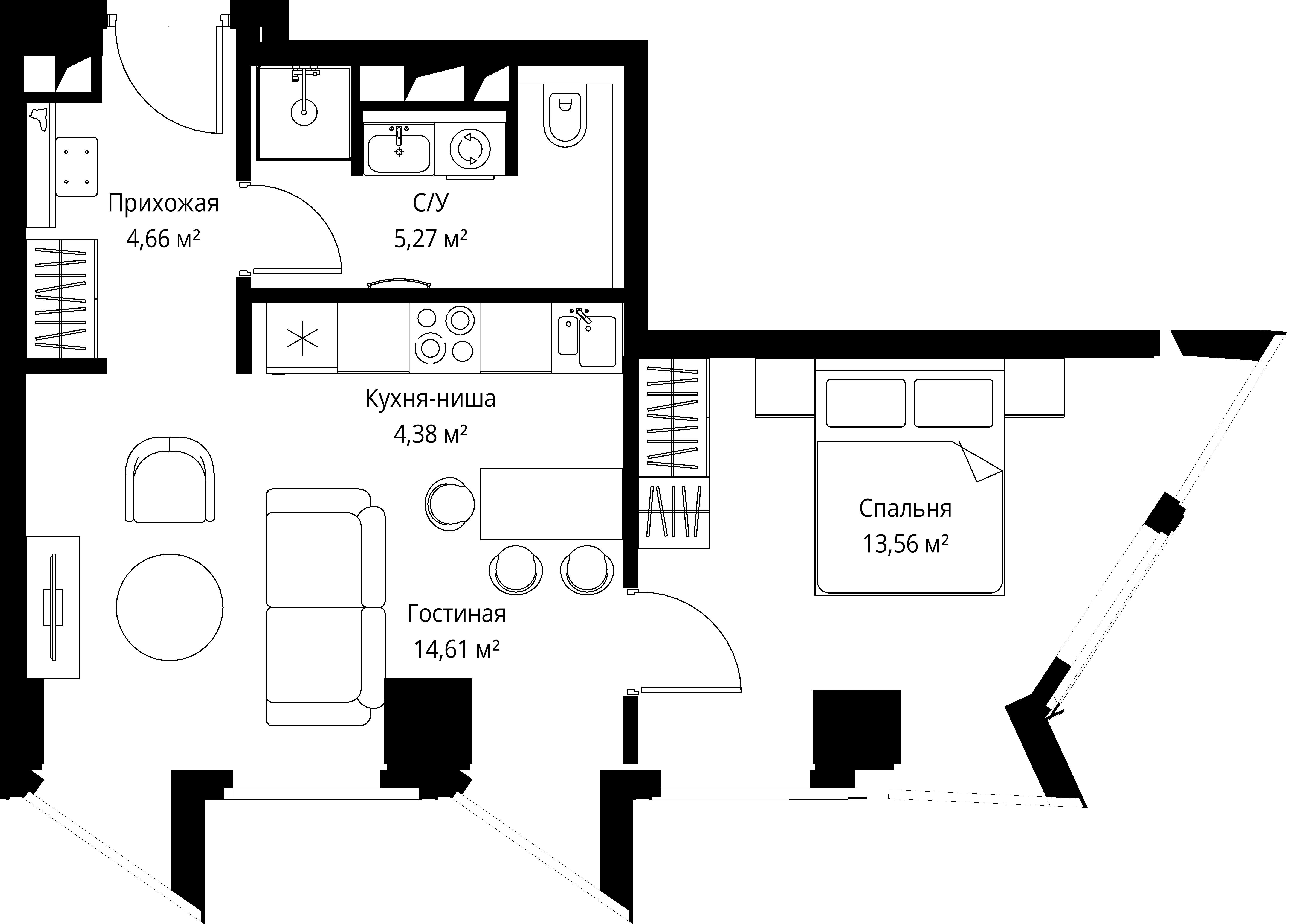 1-комнатная, 42,7 м² — 31 599 708 ₽