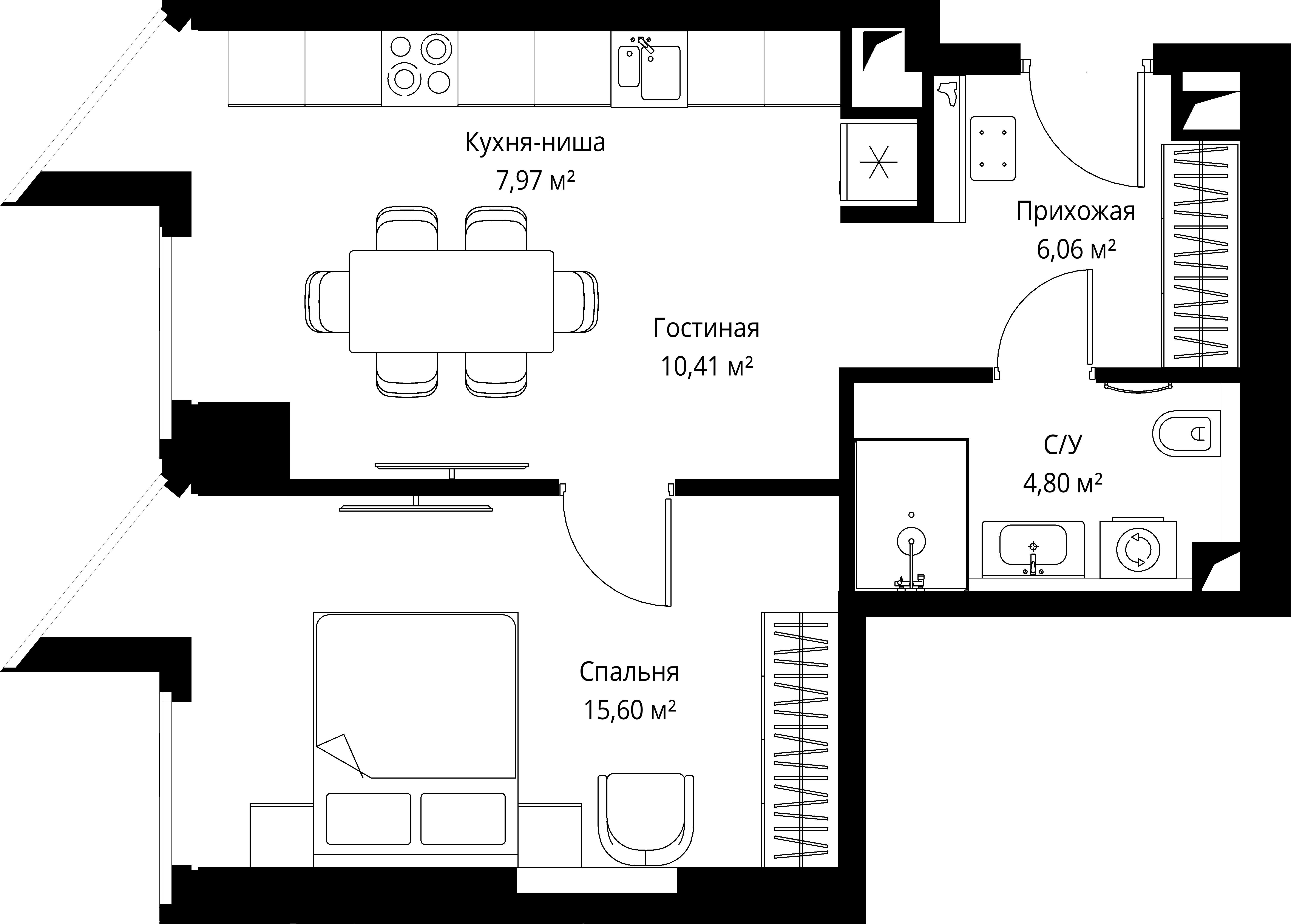 1-комнатная, 44,6 м² — 31 507 224 ₽