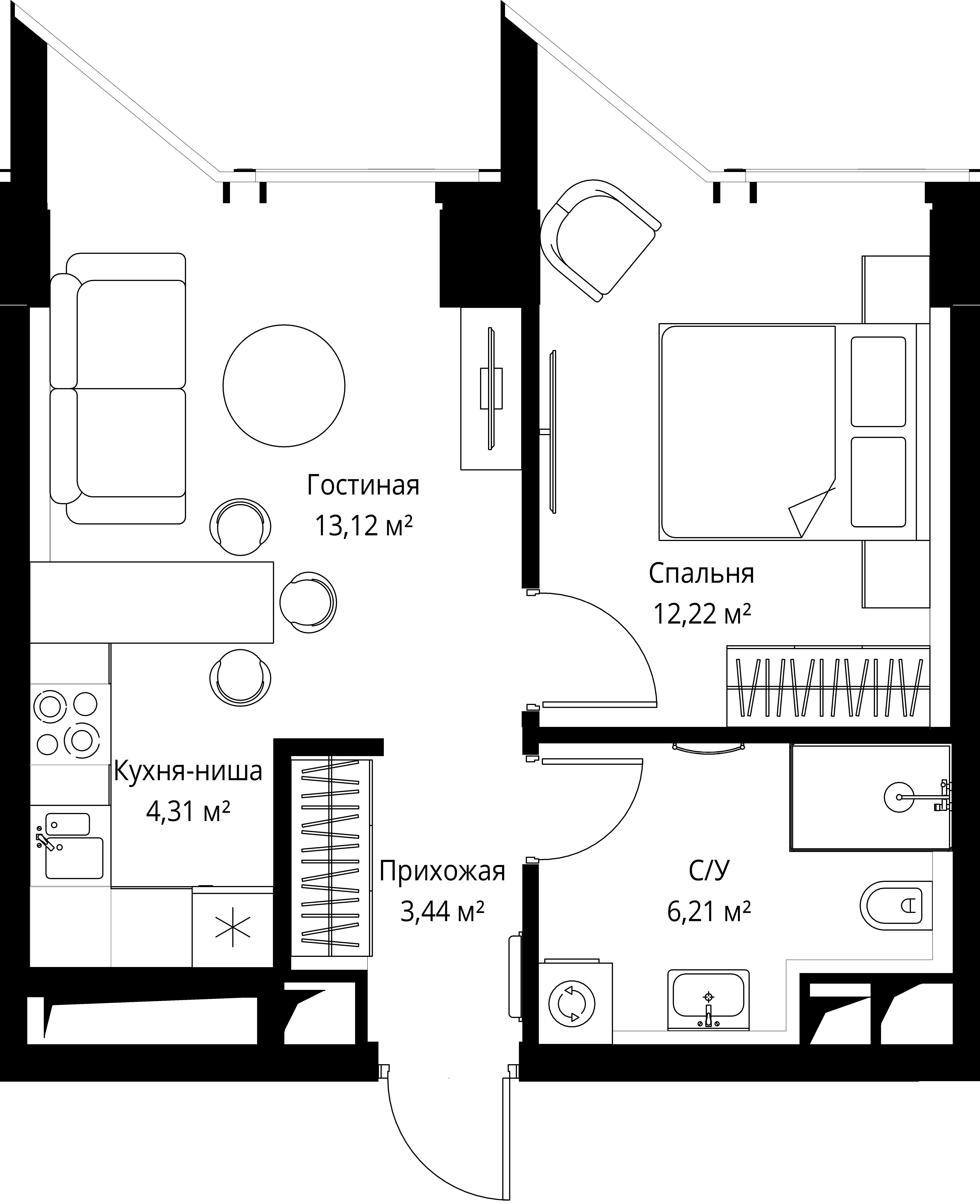 1-комнатная, 39,2 м² — 30 590 112 ₽