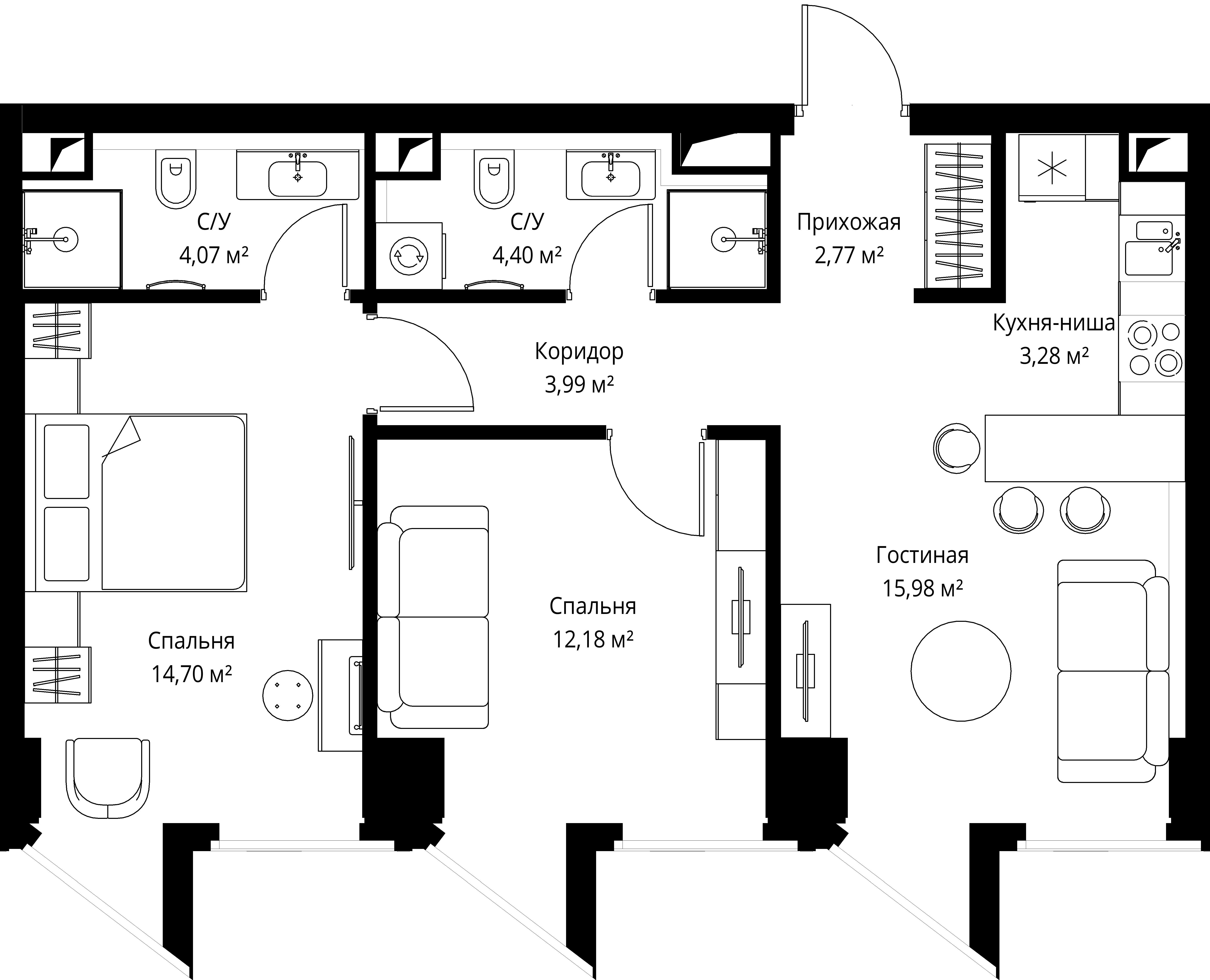 2-комнатная, 61,1 м² — 39 878 748 ₽