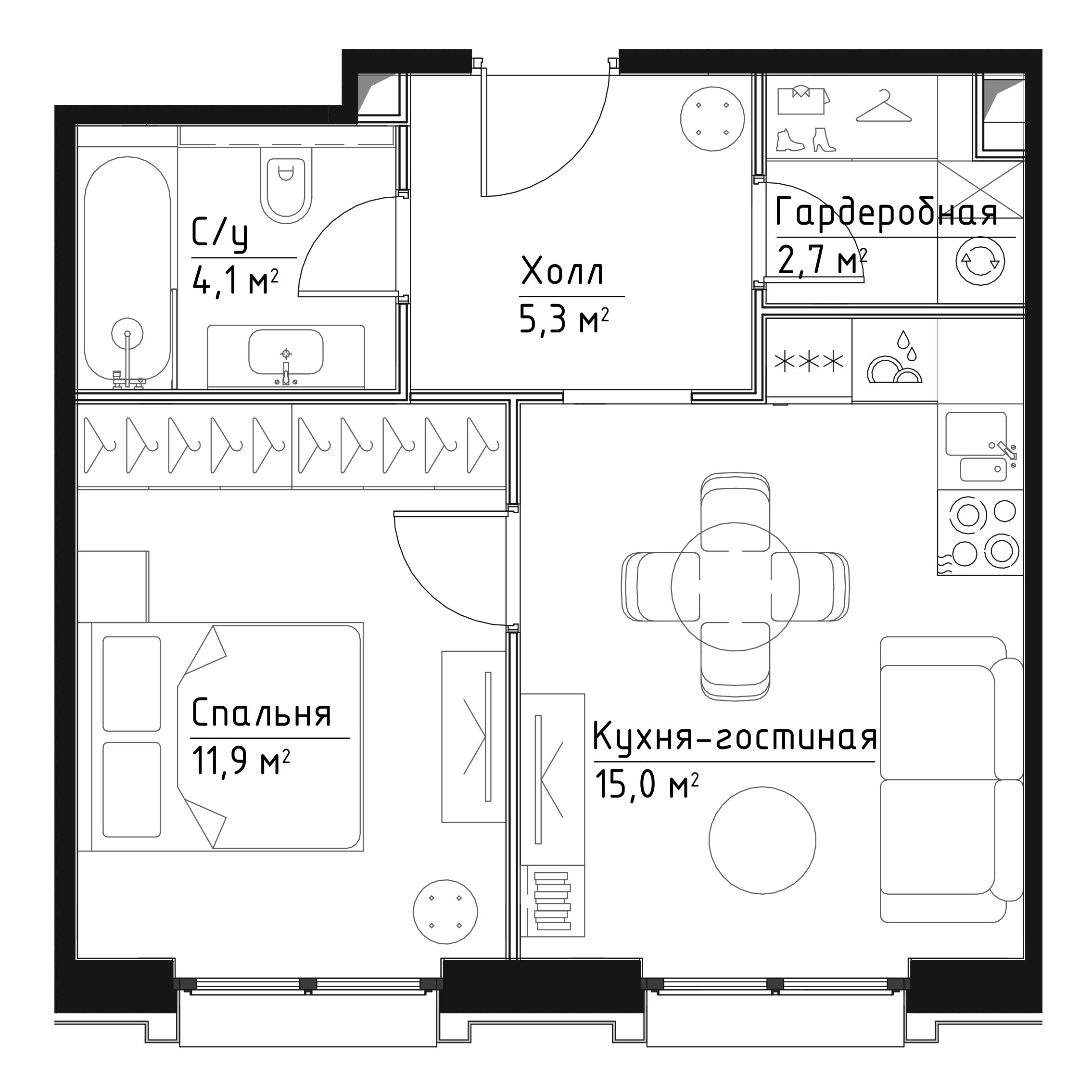 1-комнатная, 39 м² — 28 752 451 ₽
