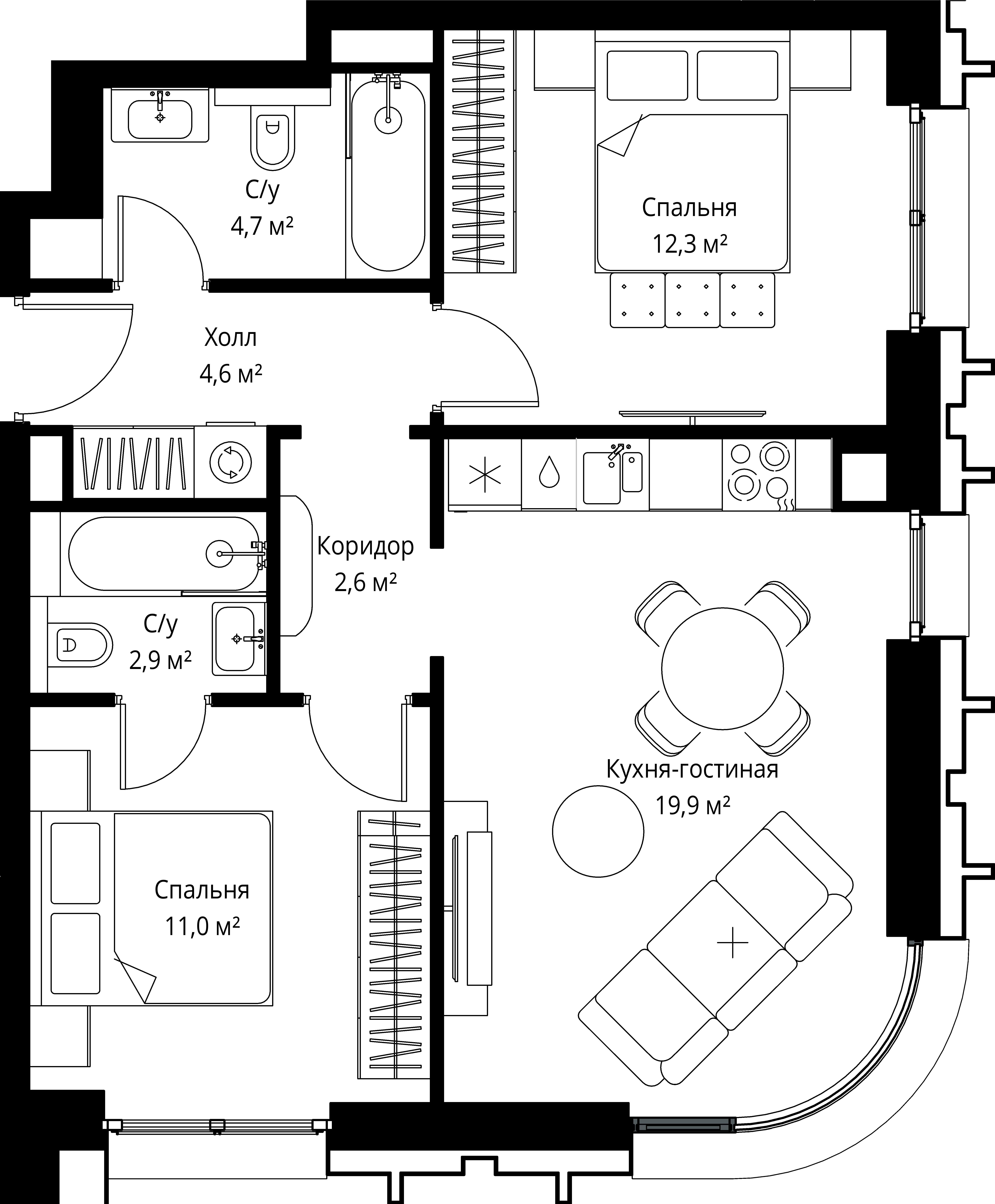 2-комнатная, 58 м² — 36 312 906 ₽