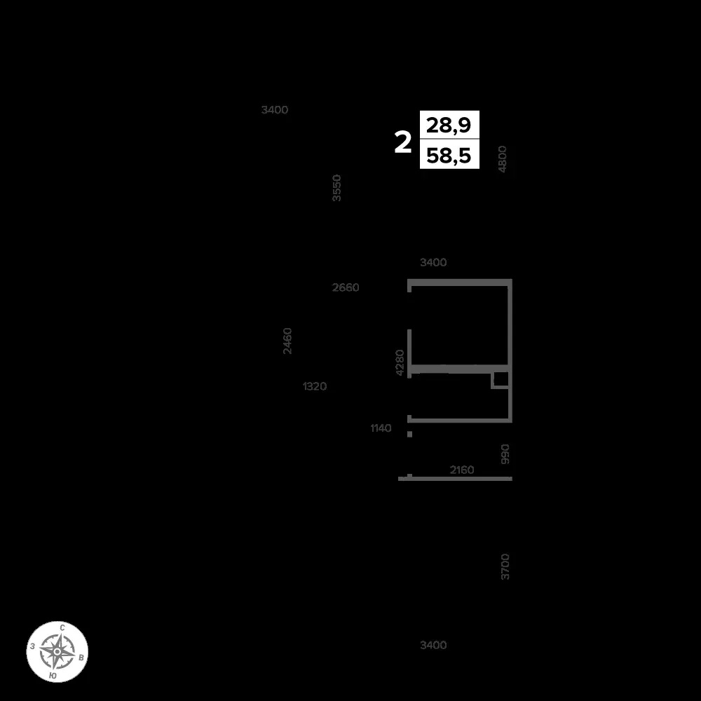 2-комнатная, 59,5 м² — 14 575 715 ₽