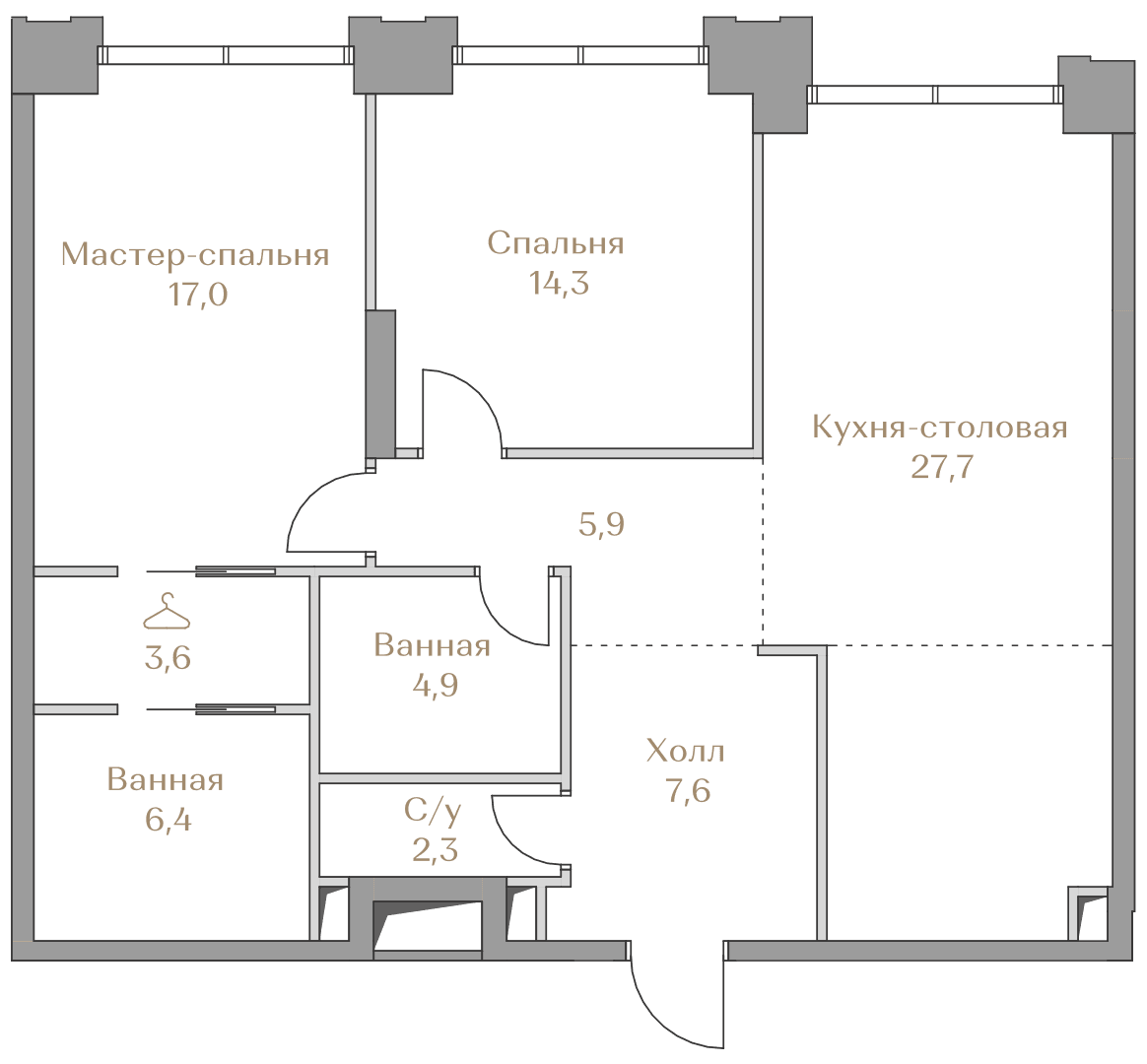2-комнатная, 89,7 м² — 135 046 000 ₽
