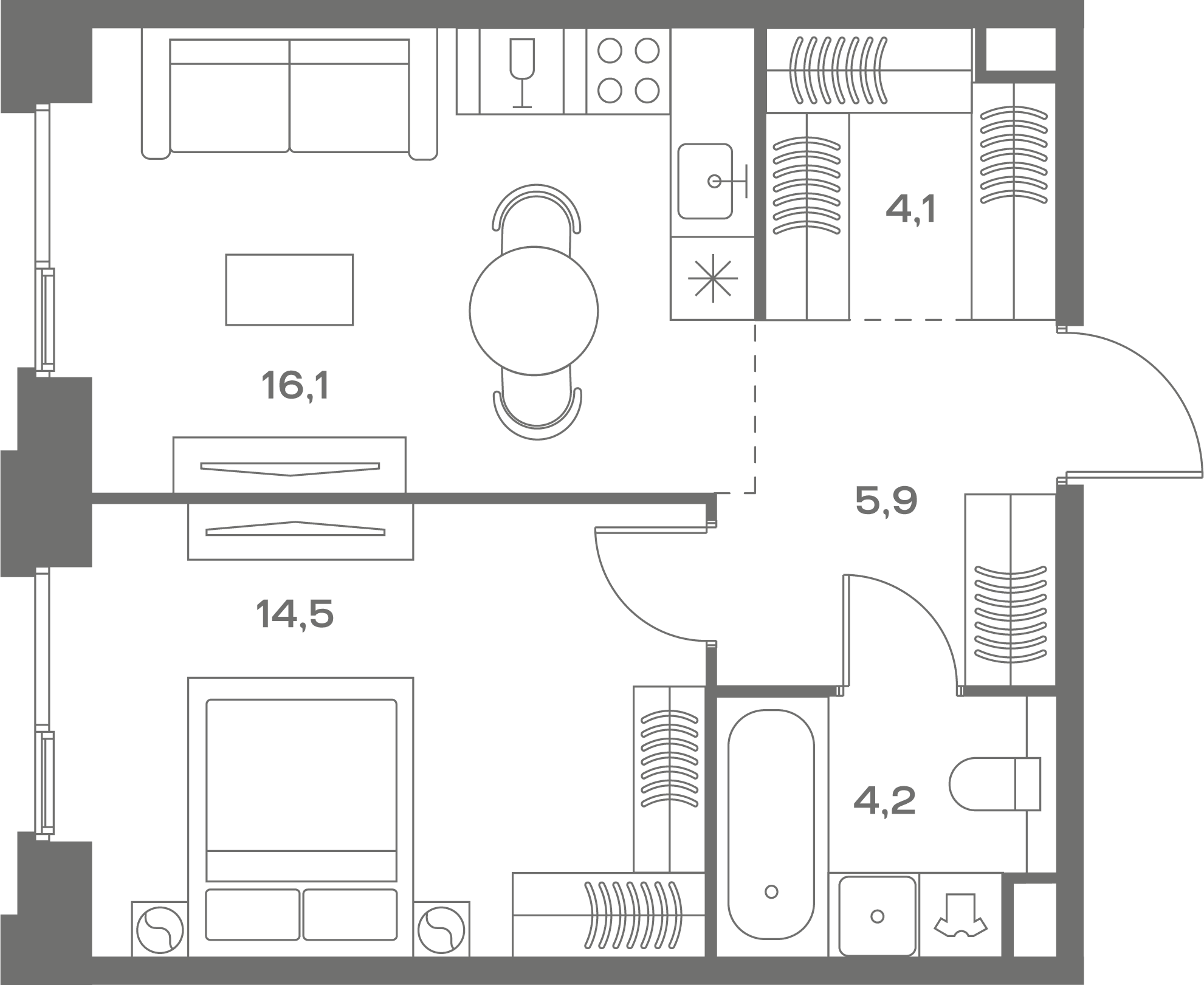 1-комнатная, 44,8 м² — 35 333 760 ₽