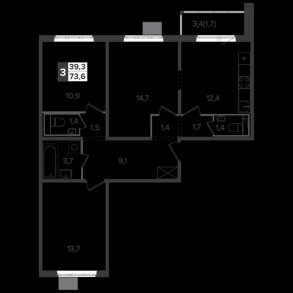 3-комнатная, 72,8 м² — 16 466 268 ₽