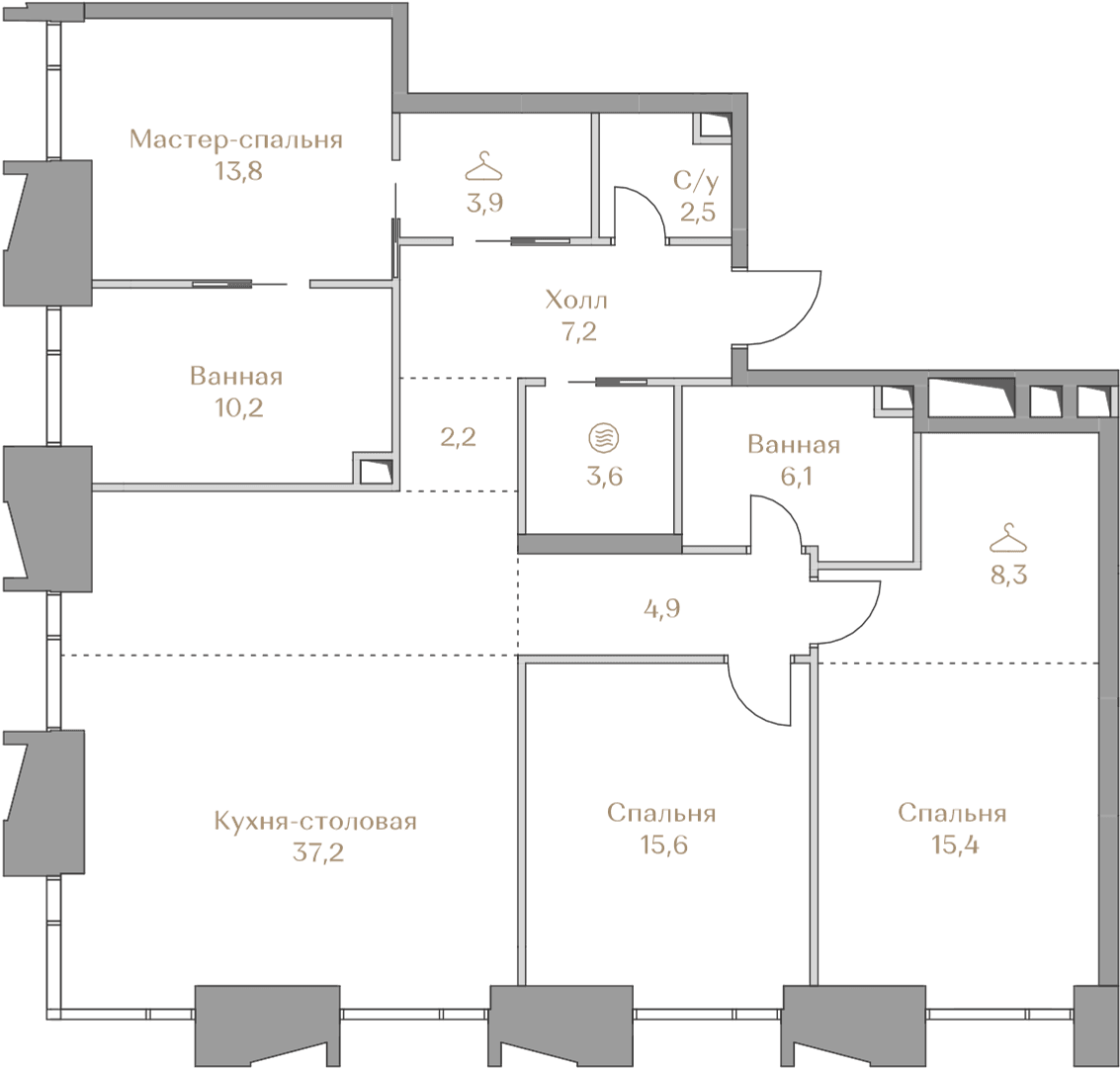 3-комнатная, 130,9 м² — 259 416 000 ₽