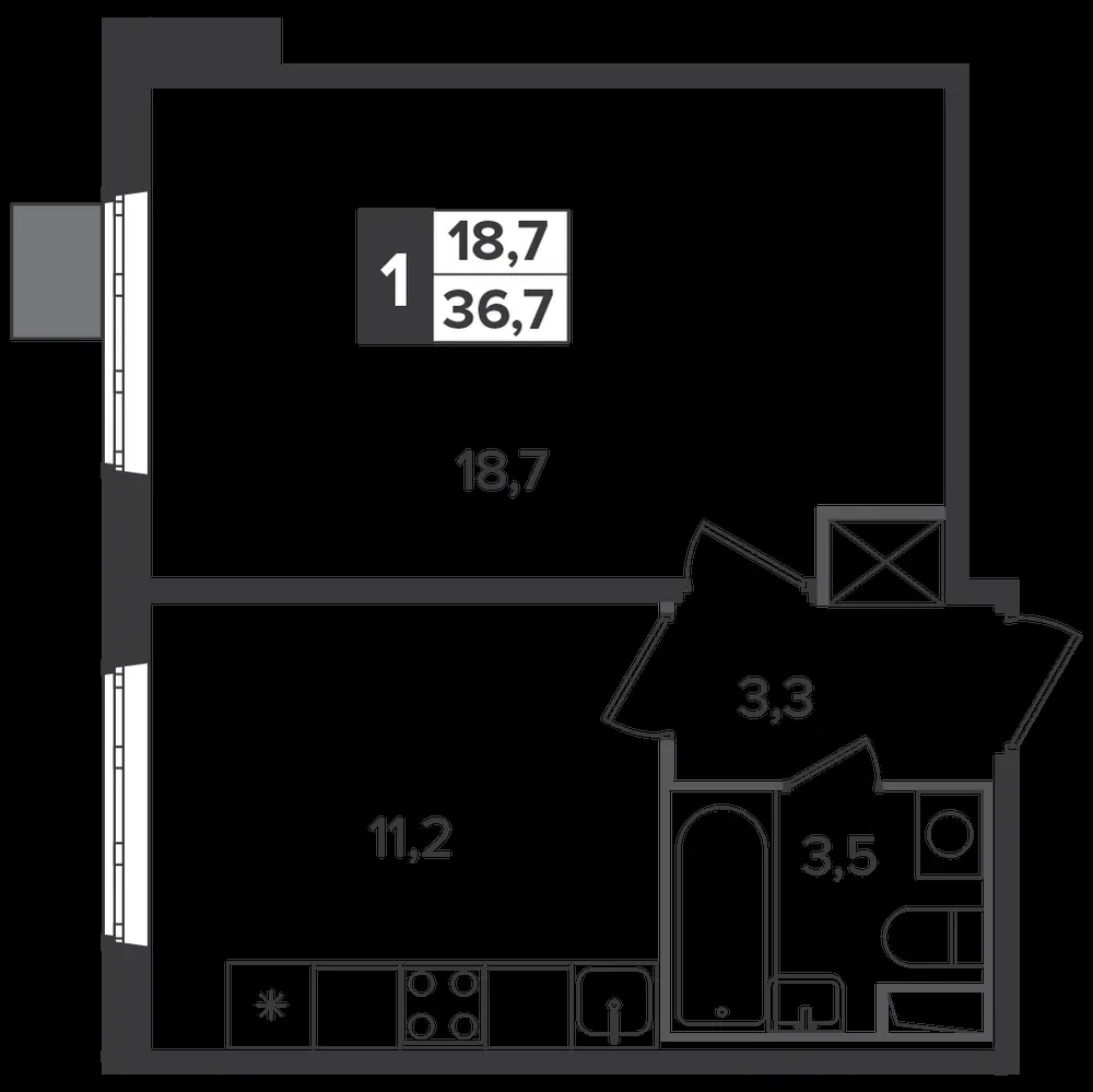 1-комнатная, 36,6 м² — 9 995 643 ₽