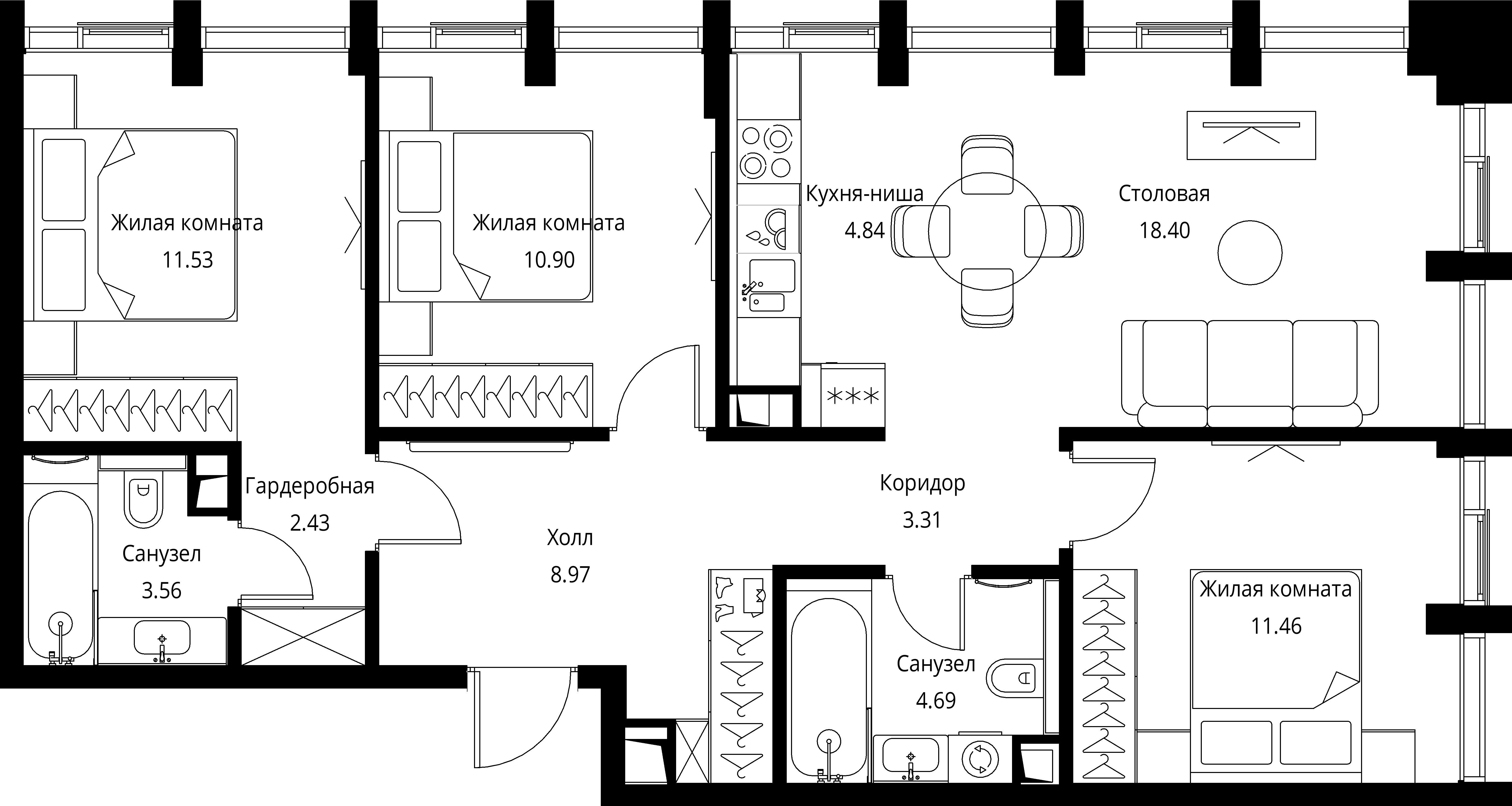 3-комнатная, 80,09 м² — 33 686 190 ₽