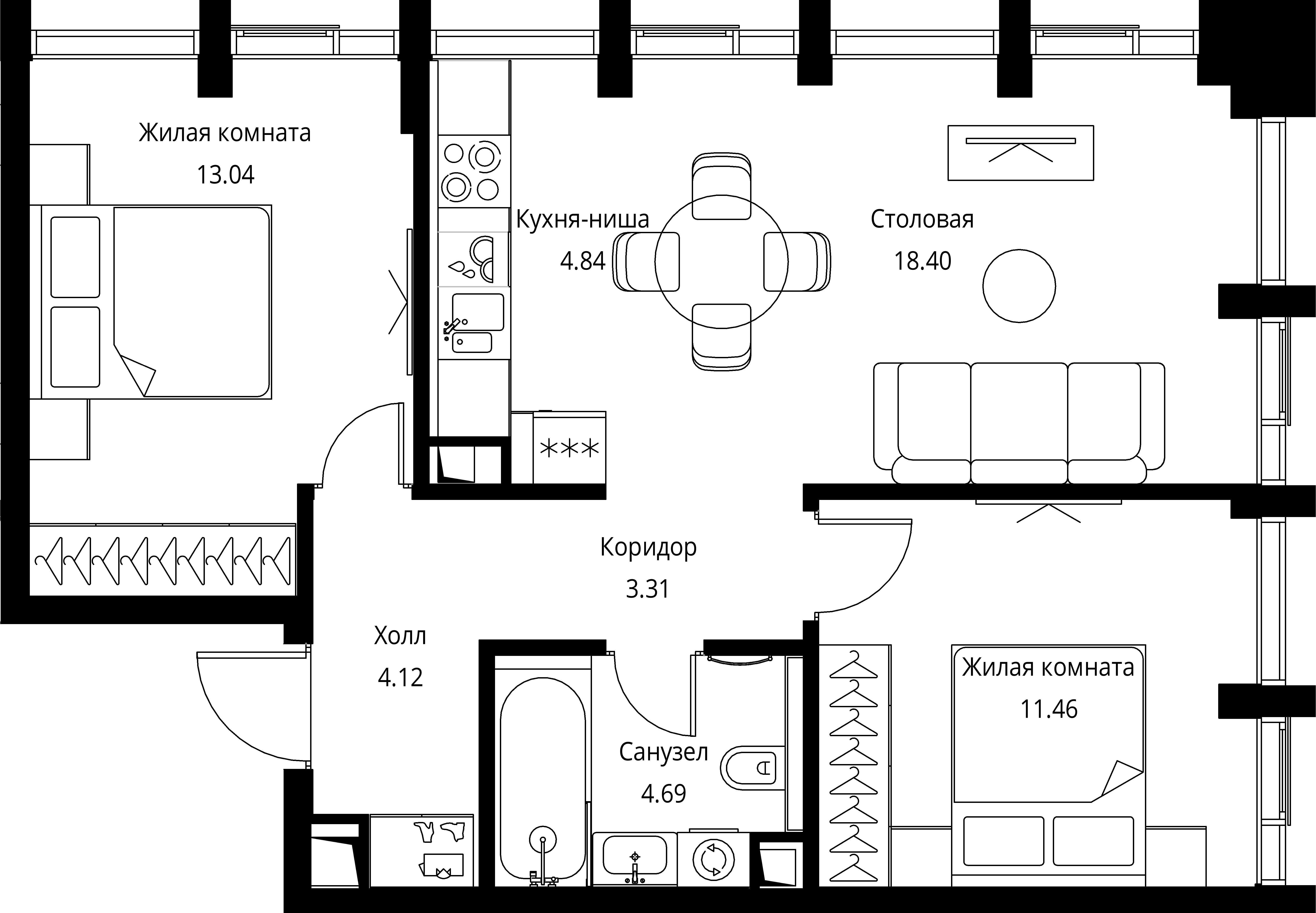 2-комнатная, 59,86 м² — 27 061 125 ₽