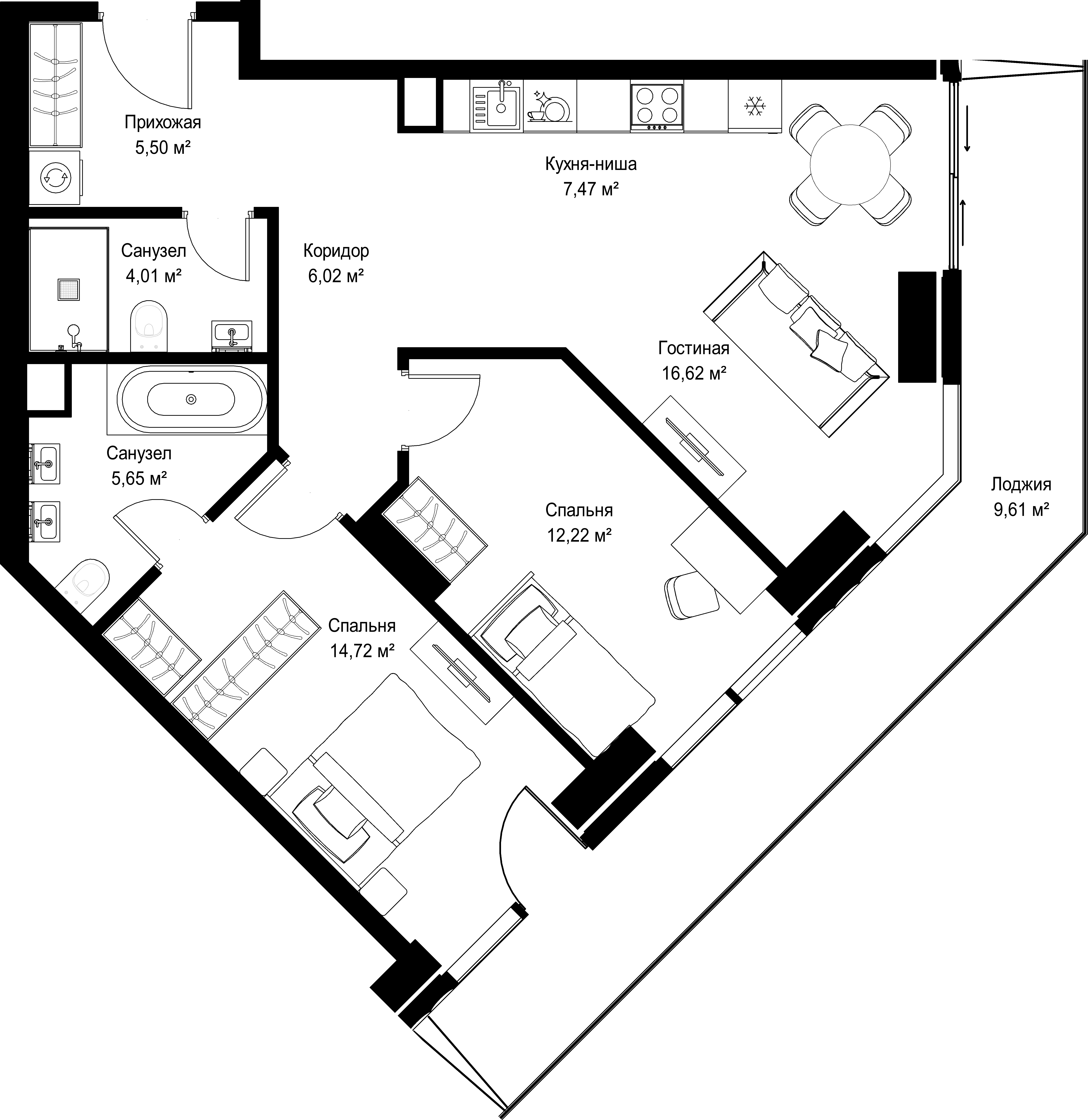 2-комнатная, 81,82 м² — 43 184 350 ₽
