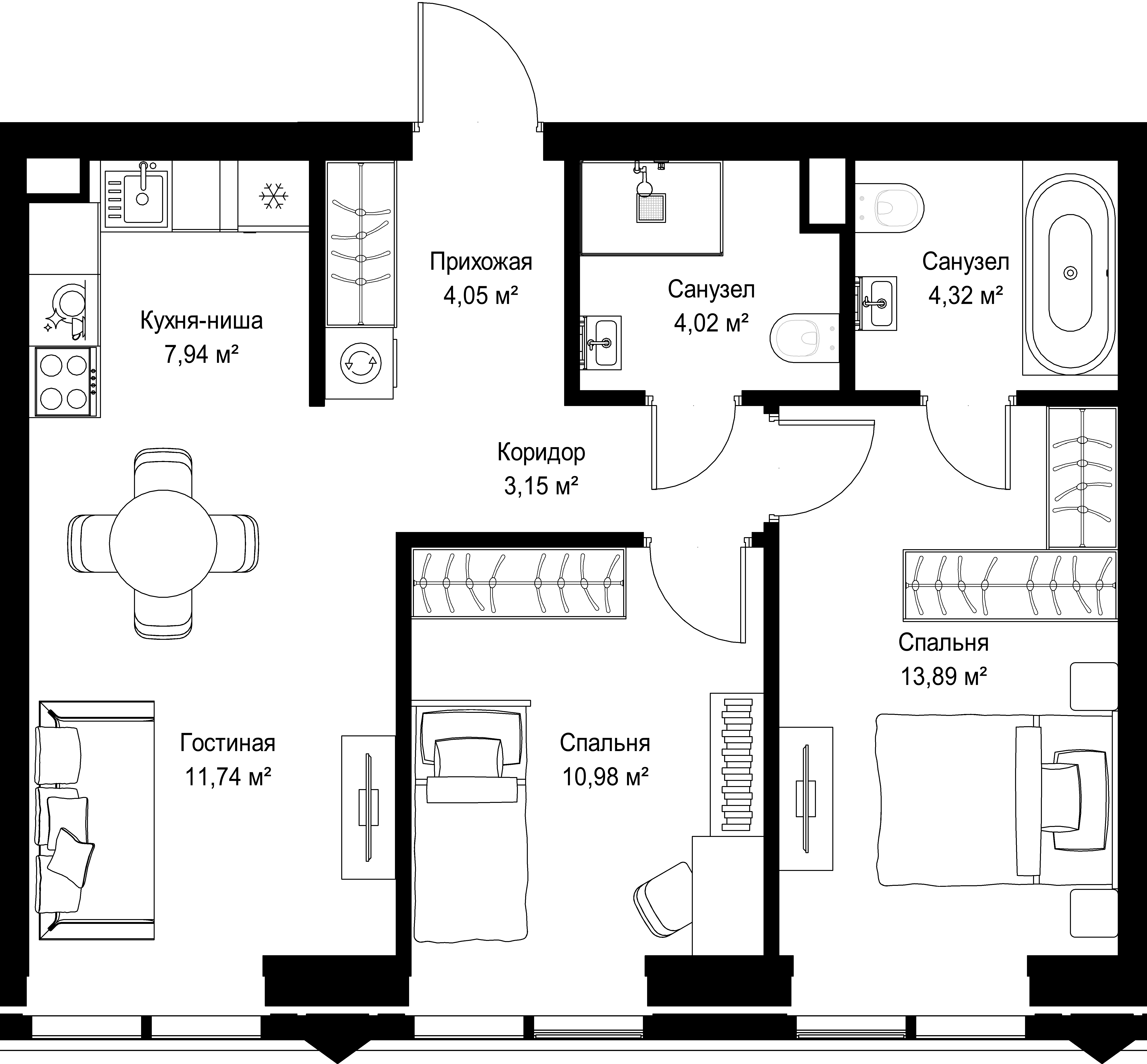 2-комнатная, 60,64 м² — 46 292 576 ₽