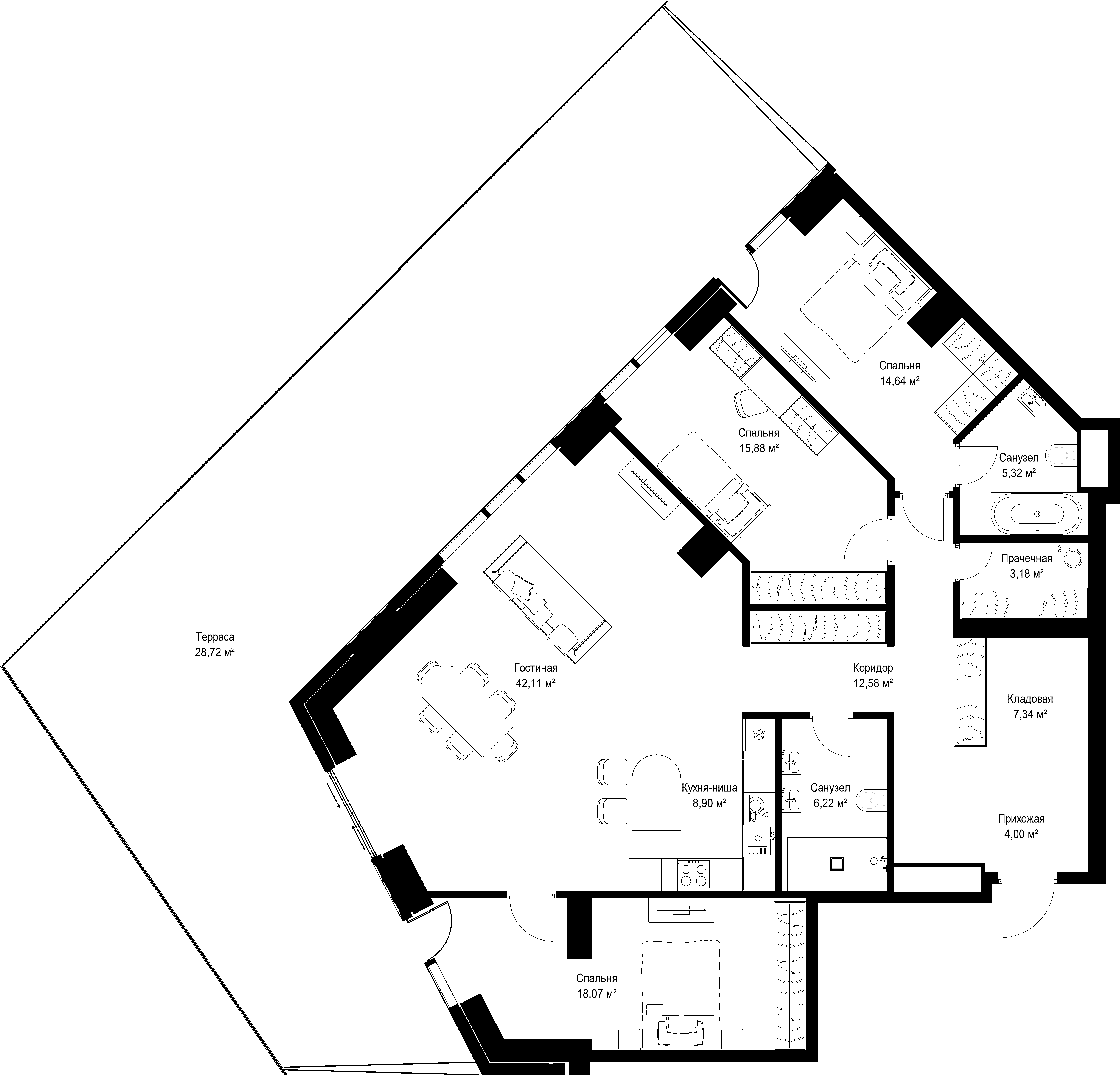 3-комнатная, 166,96 м² — 128 442 328 ₽