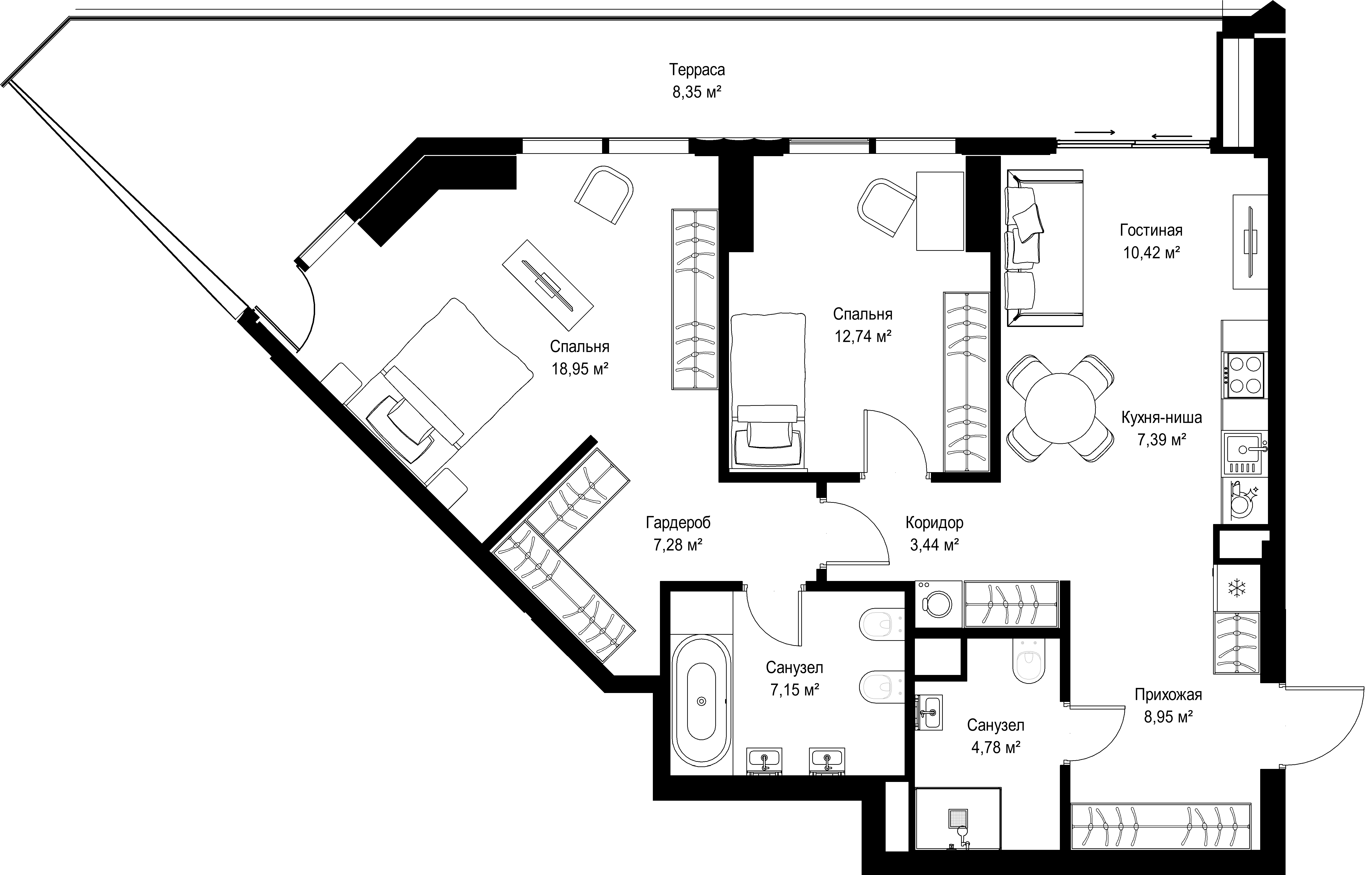 2-комнатная, 89,45 м² — 47 233 714 ₽