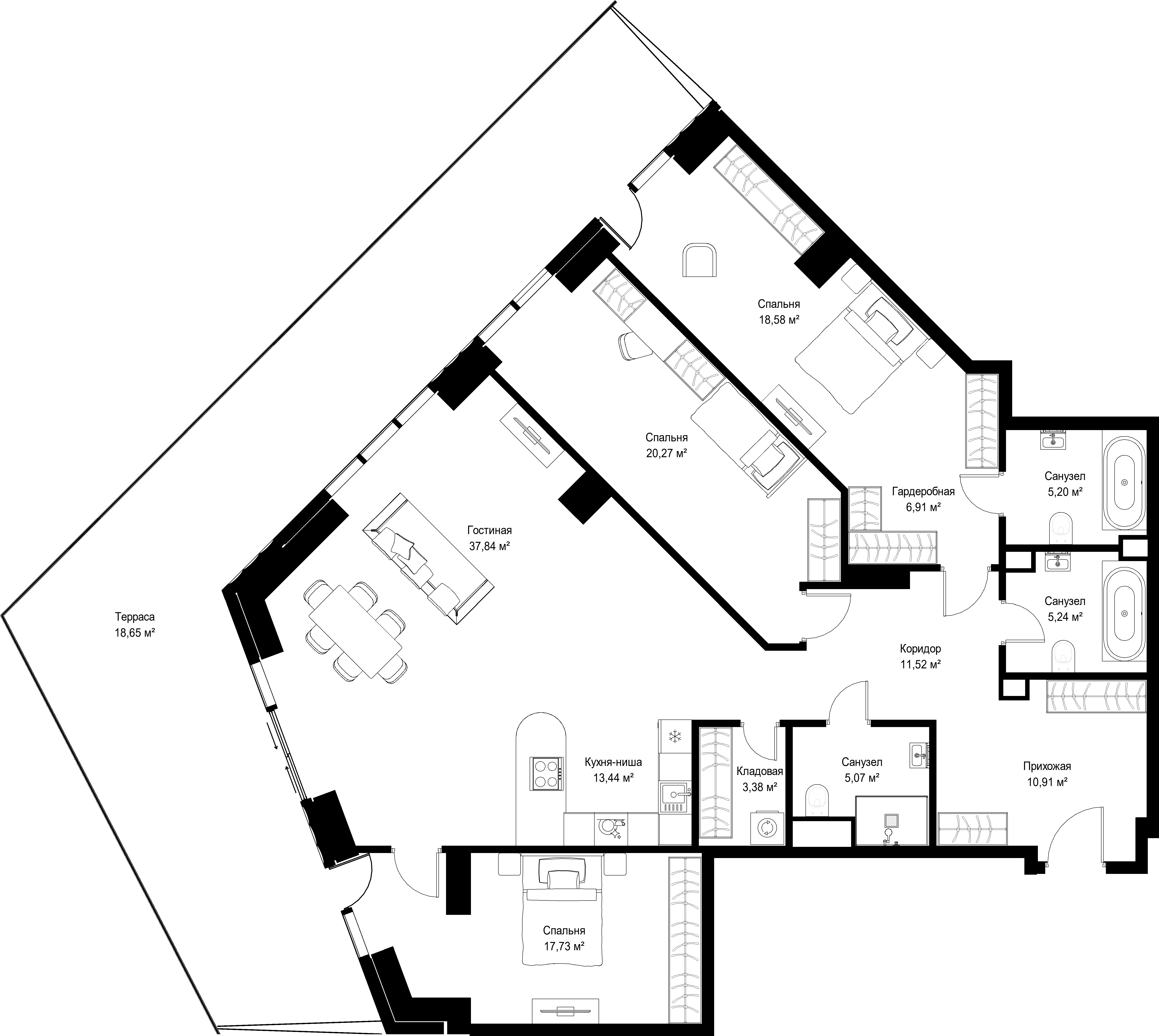 3-комнатная, 174,74 м² — 144 090 604 ₽