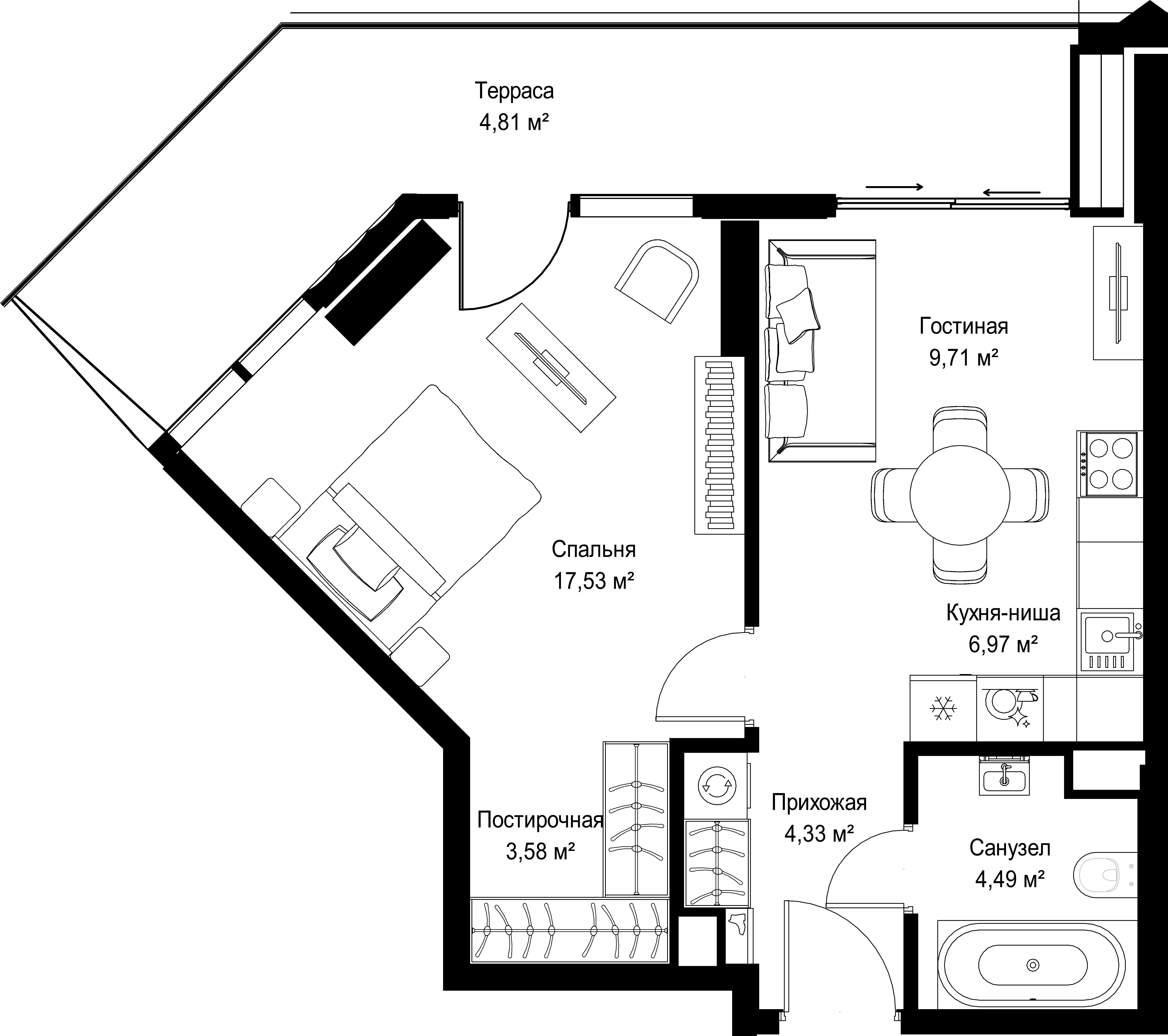 1-комнатная, 51,42 м² — 41 655 342 ₽
