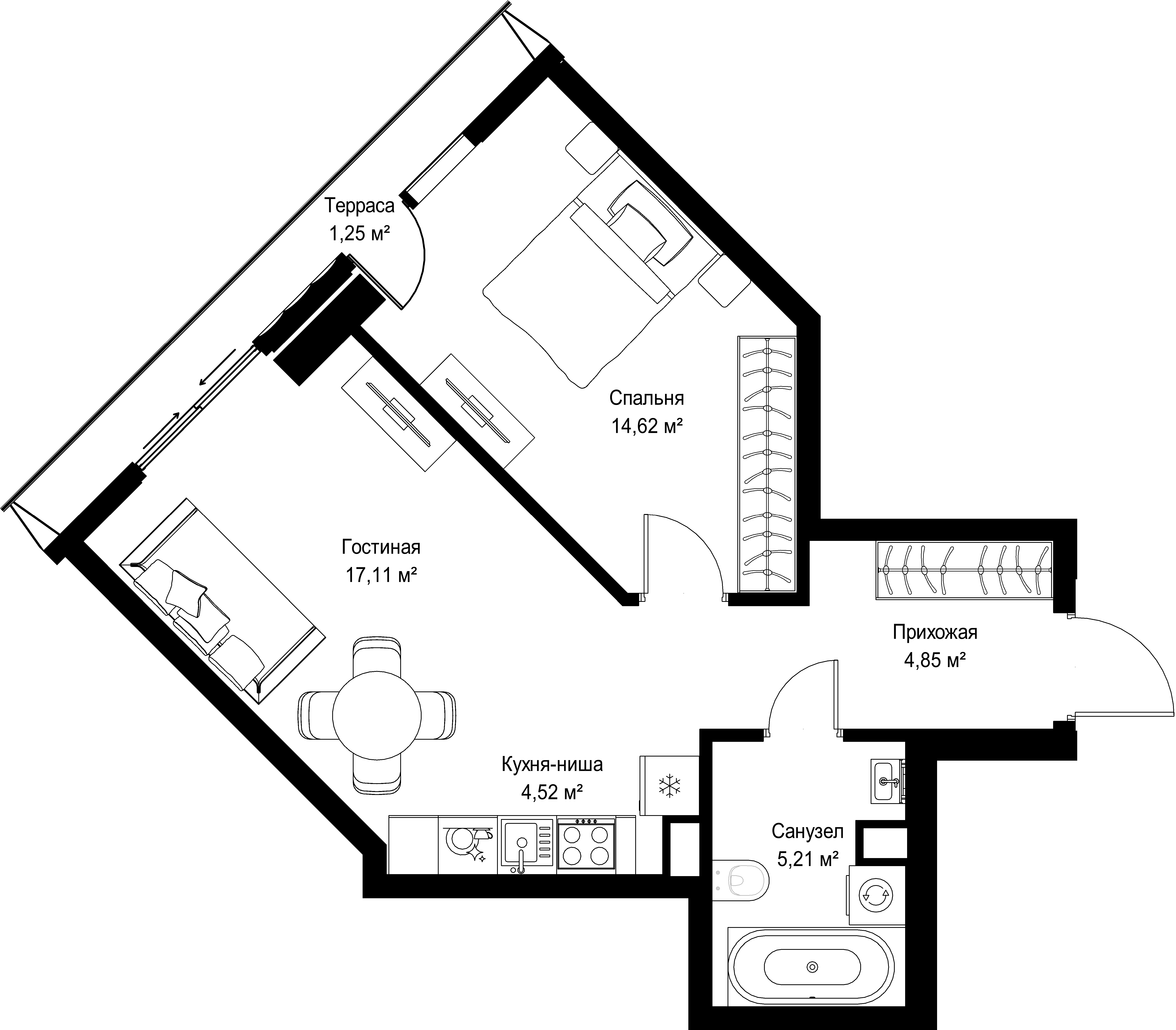 1-комнатная, 47,56 м² — 36 216 940 ₽