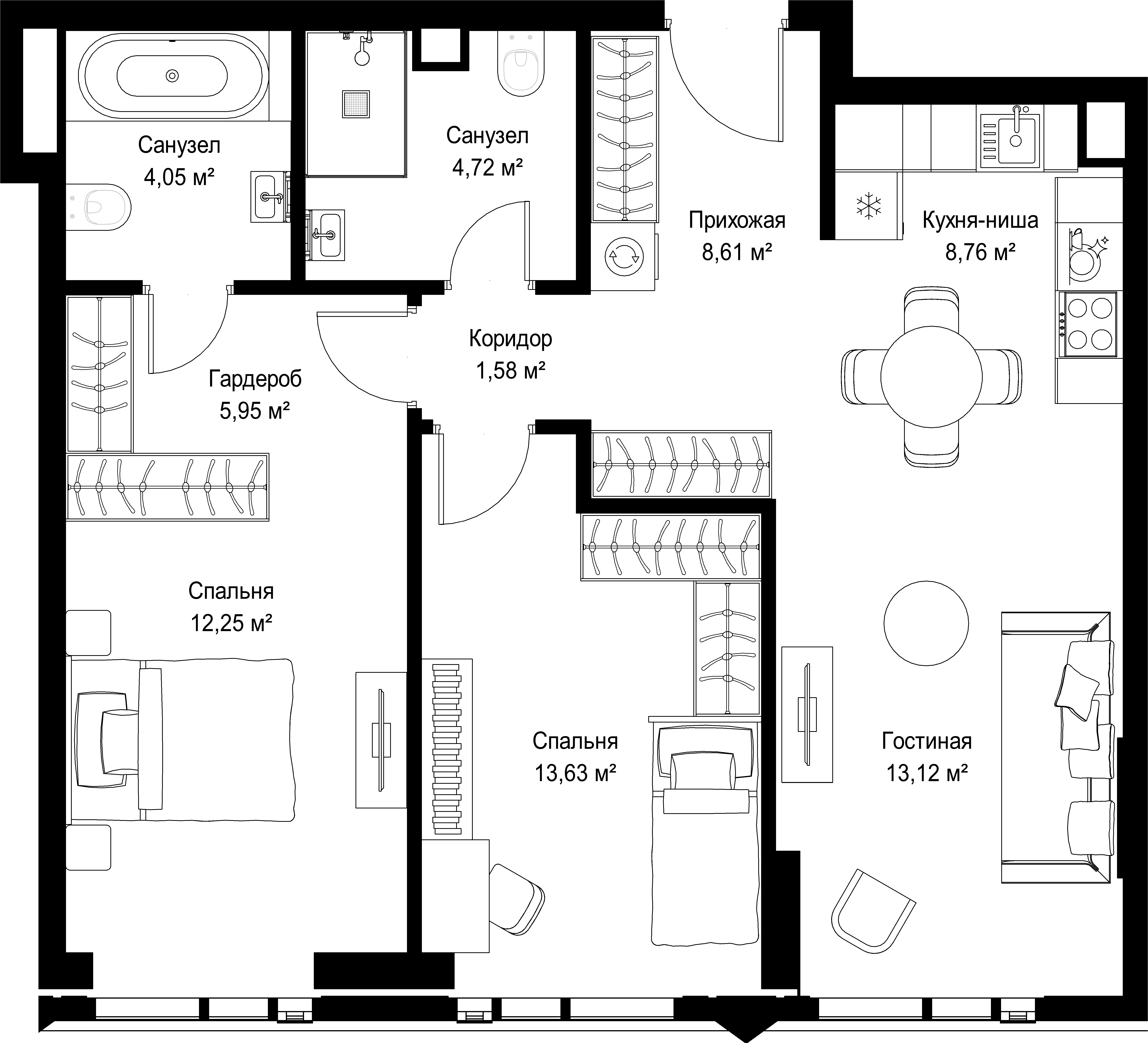 2-комнатная, 74,04 м² — 41 832 600 ₽