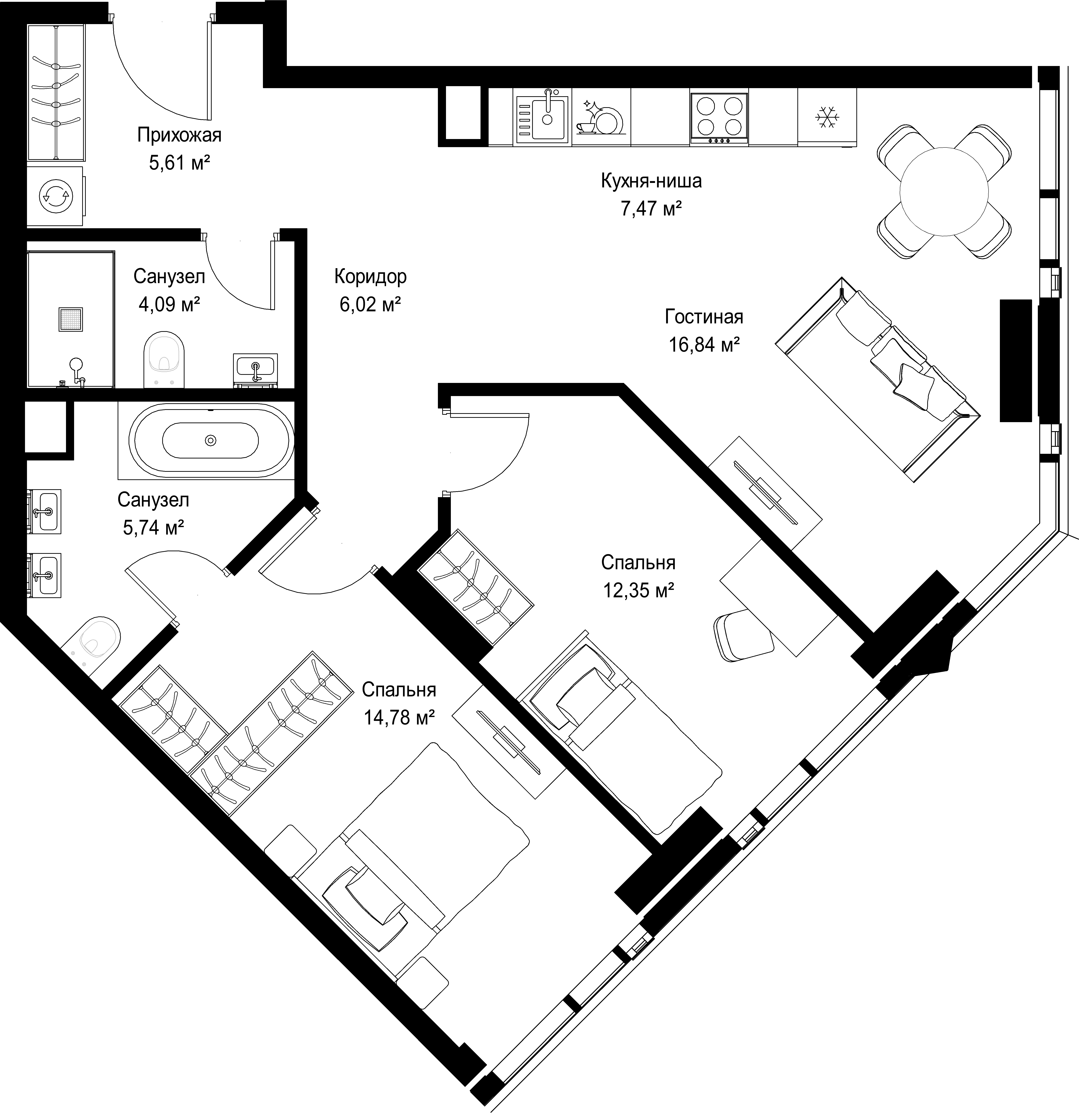 2-комнатная, 72,9 м² — 38 564 100 ₽