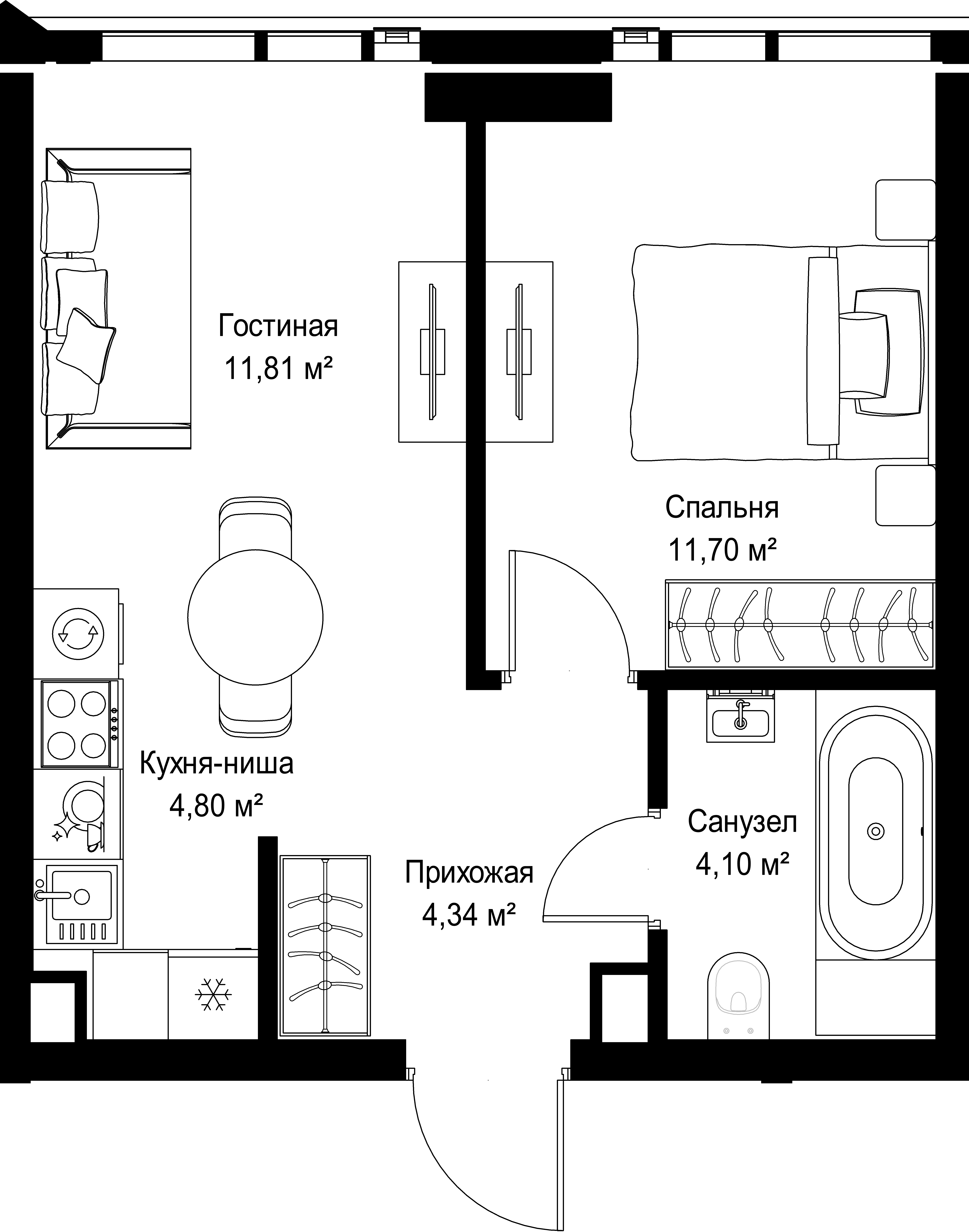 1-комнатная, 36,96 м² — 27 586 944 ₽