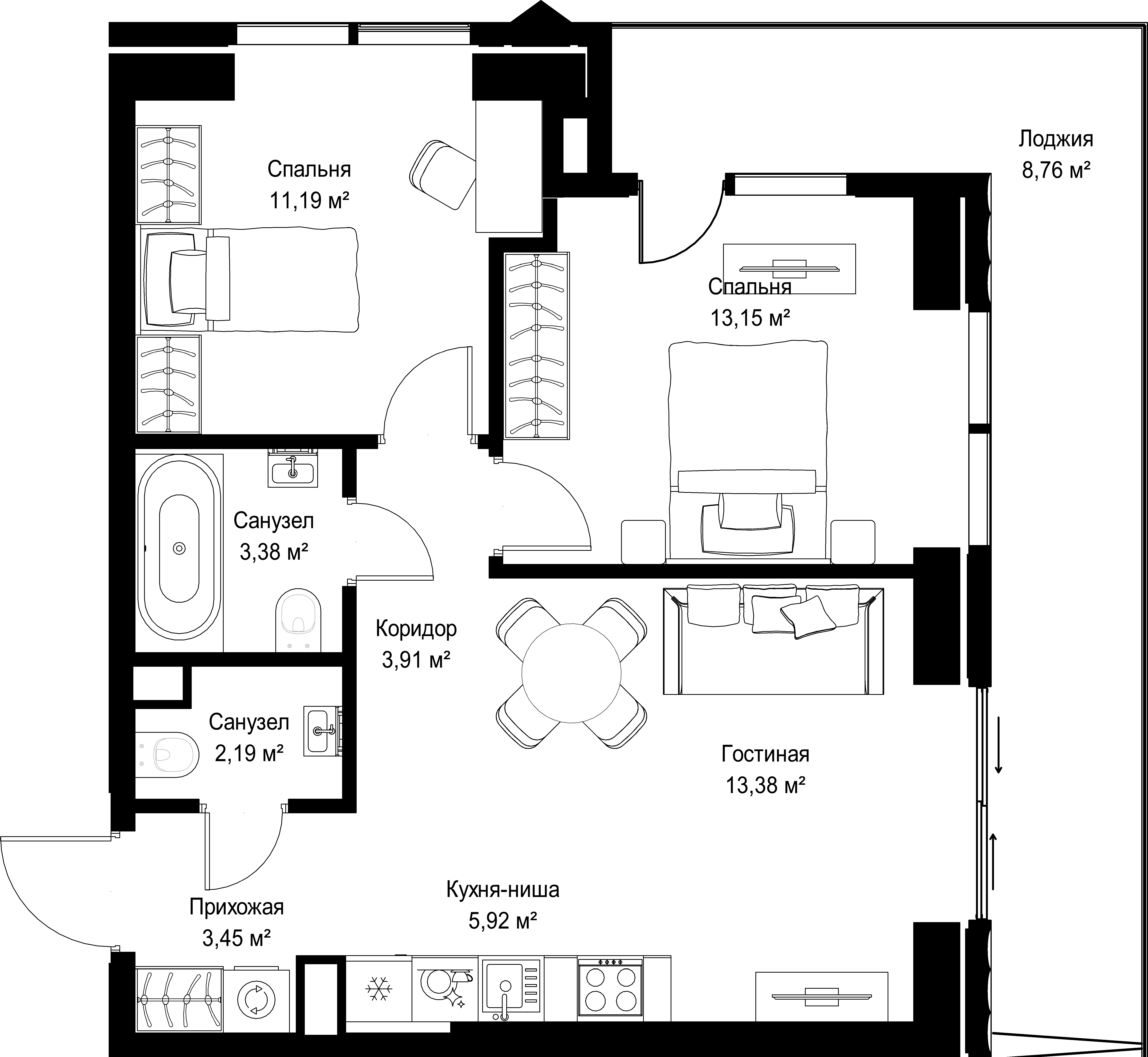 2-комнатная, 65,33 м² — 36 330 013 ₽