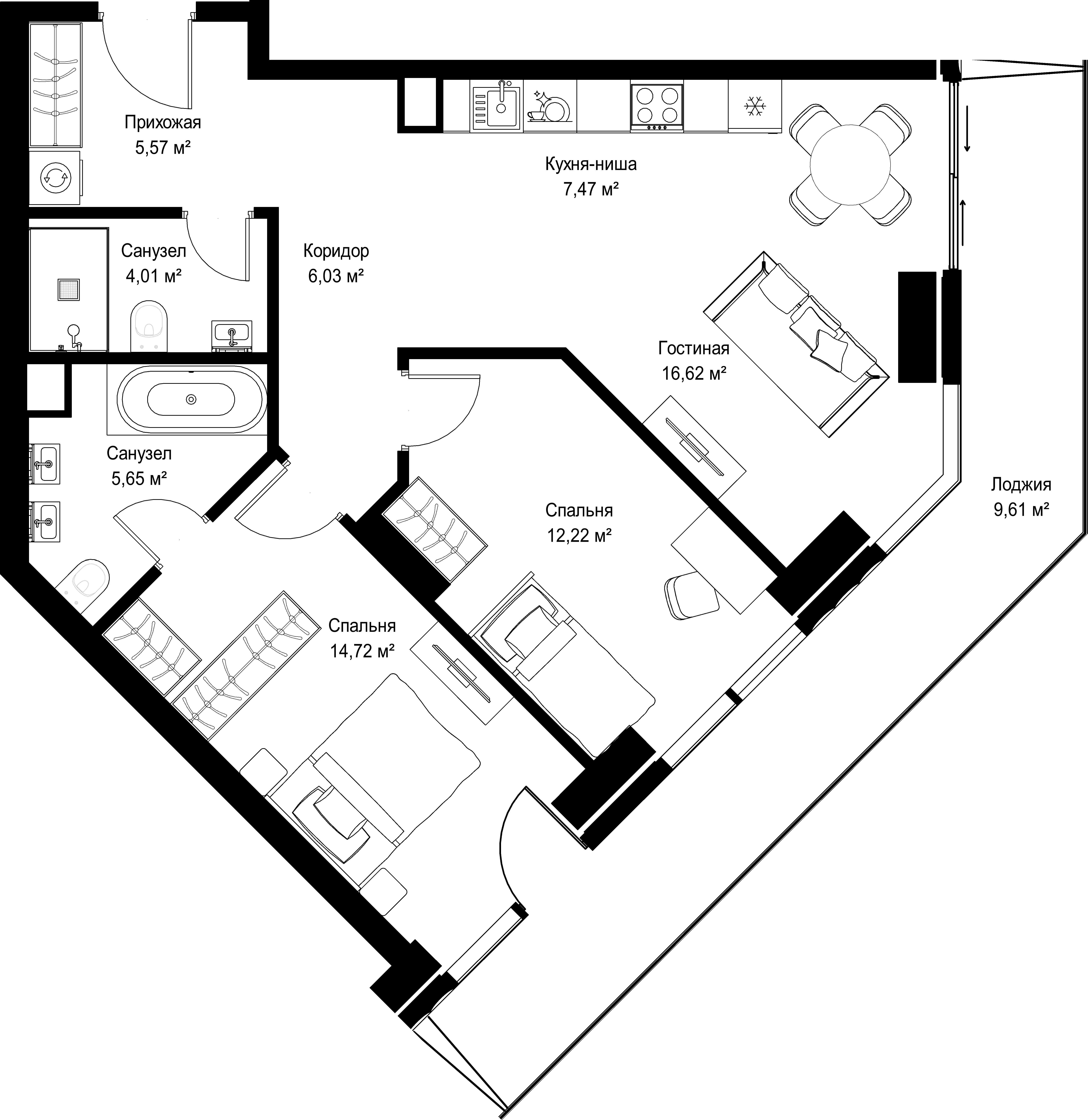 2-комнатная, 81,9 м² — 48 894 300 ₽