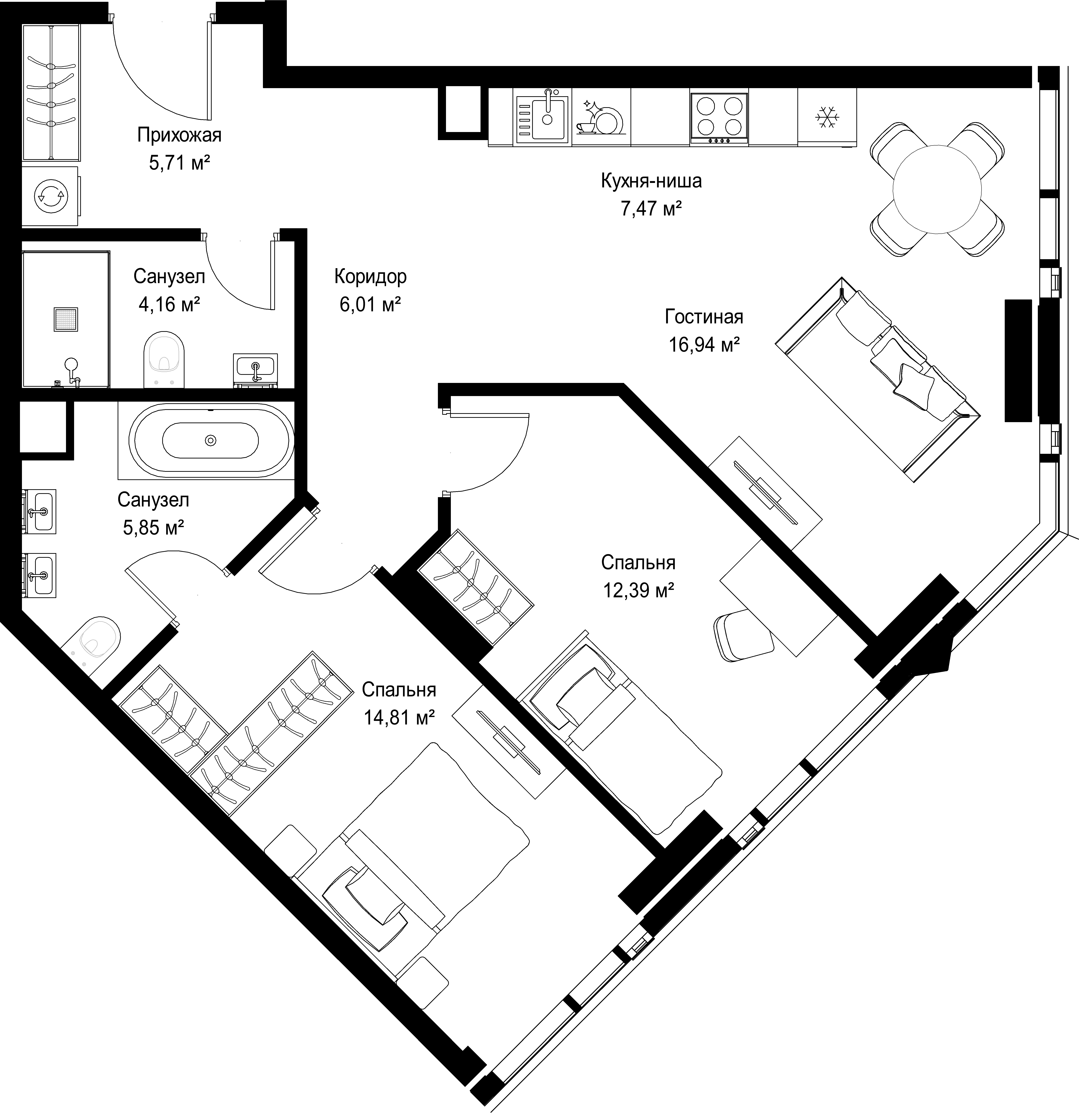 2-комнатная, 73,34 м² — 39 515 592 ₽