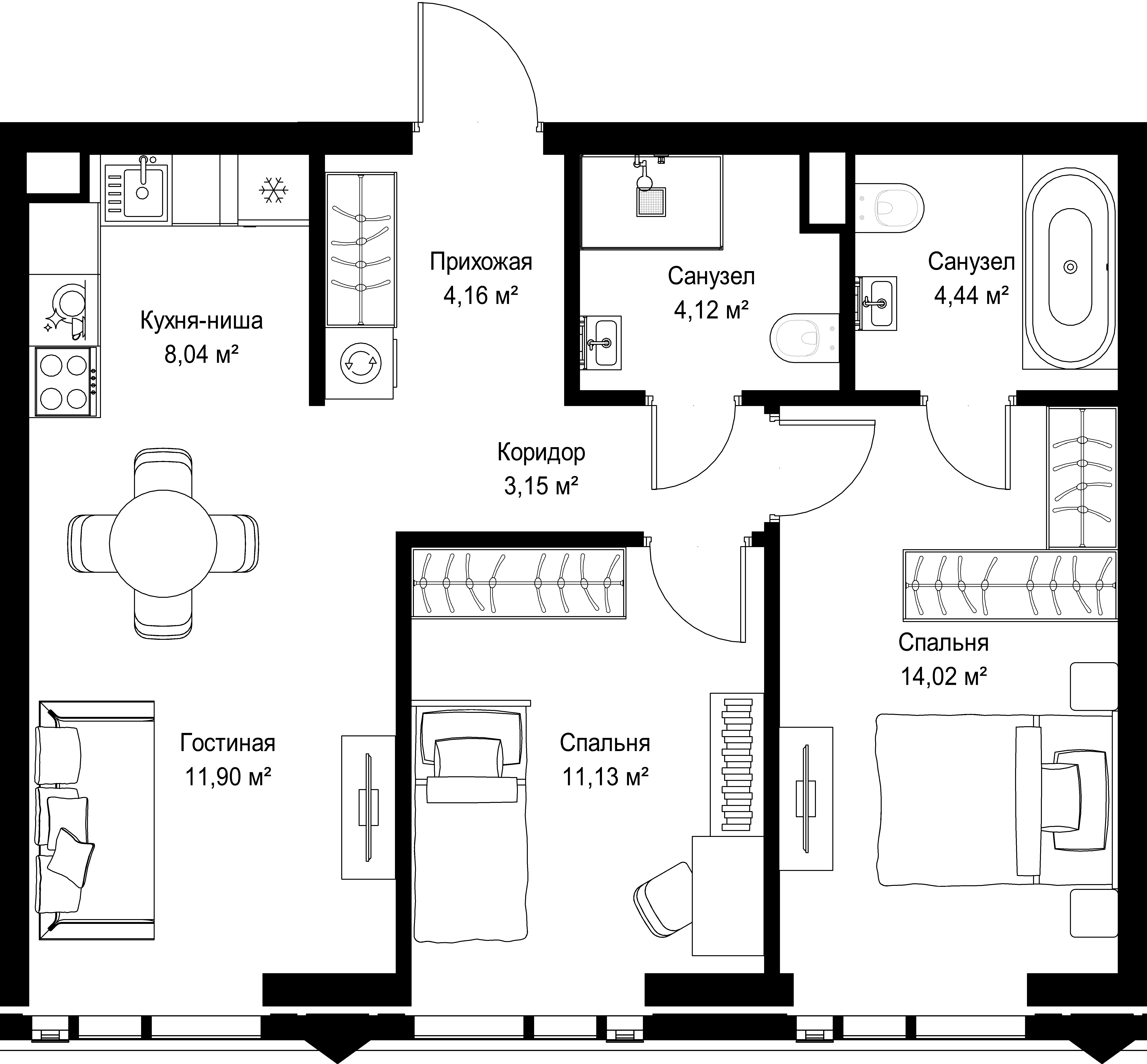 2-комнатная, 60,96 м² — 39 313 104 ₽