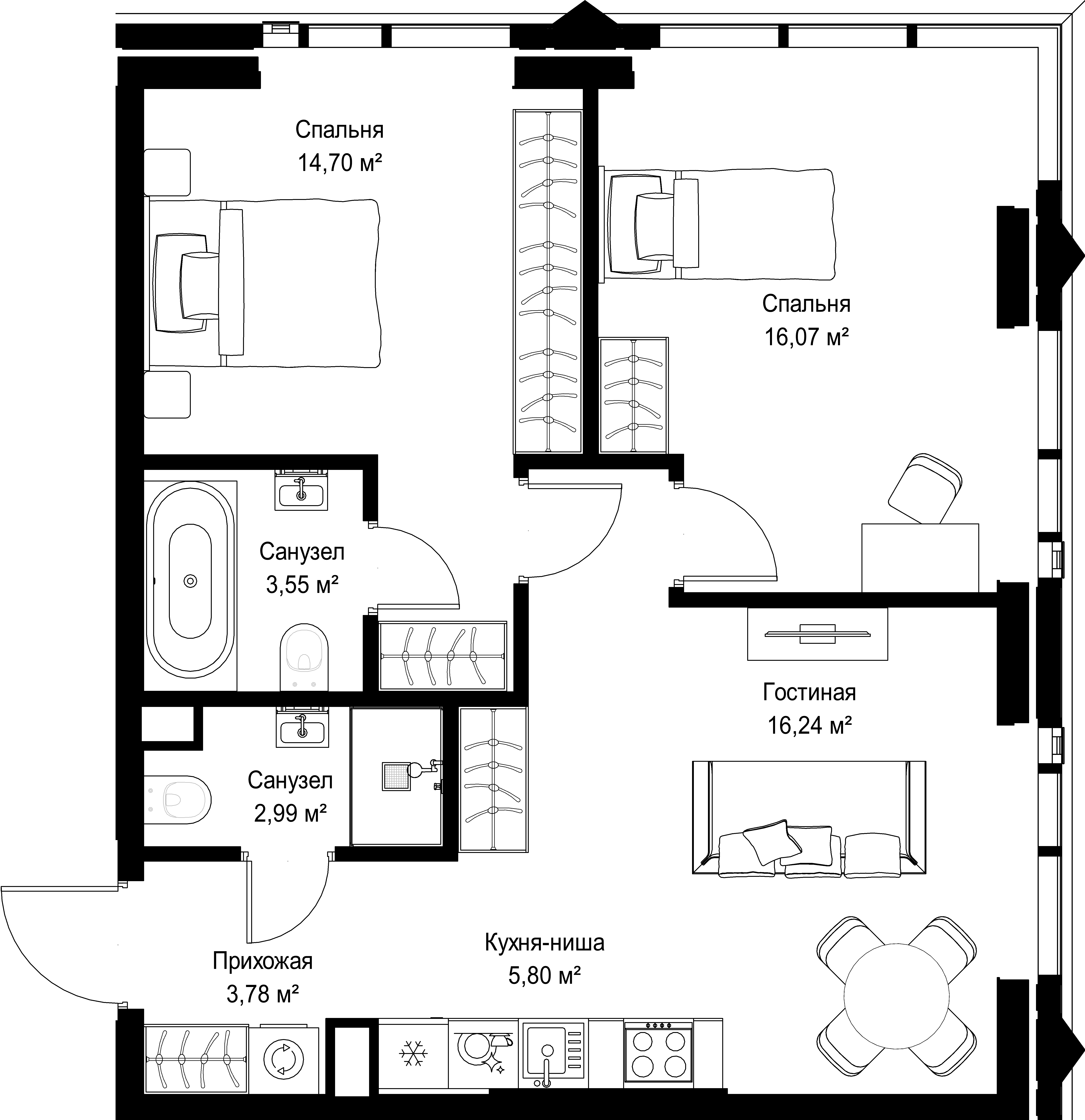 2-комнатная, 63,13 м² — 46 419 489 ₽