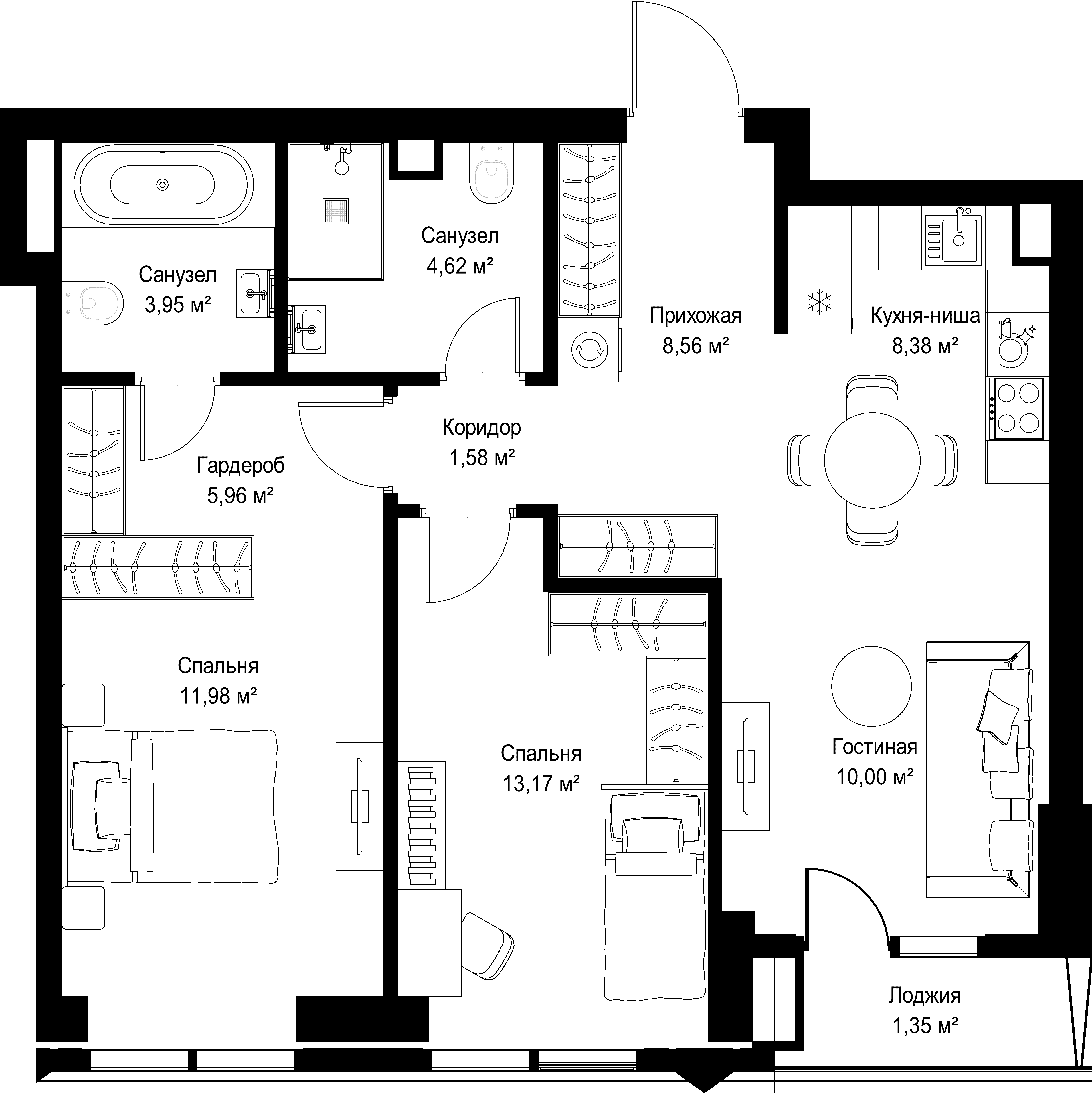 2-комнатная, 69,55 м² — 48 399 845 ₽
