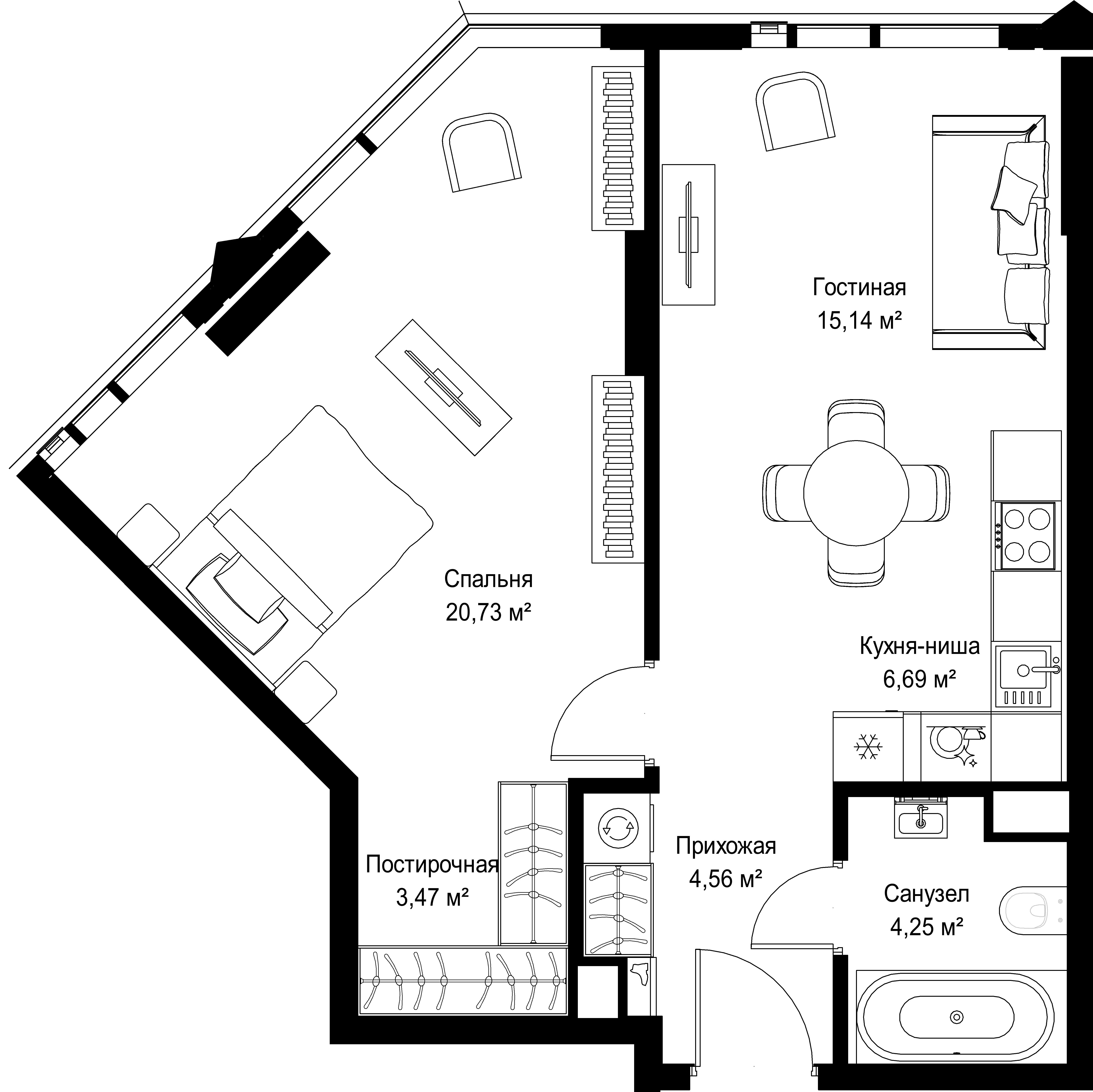 1-комнатная, 54,84 м² — 40 384 176 ₽