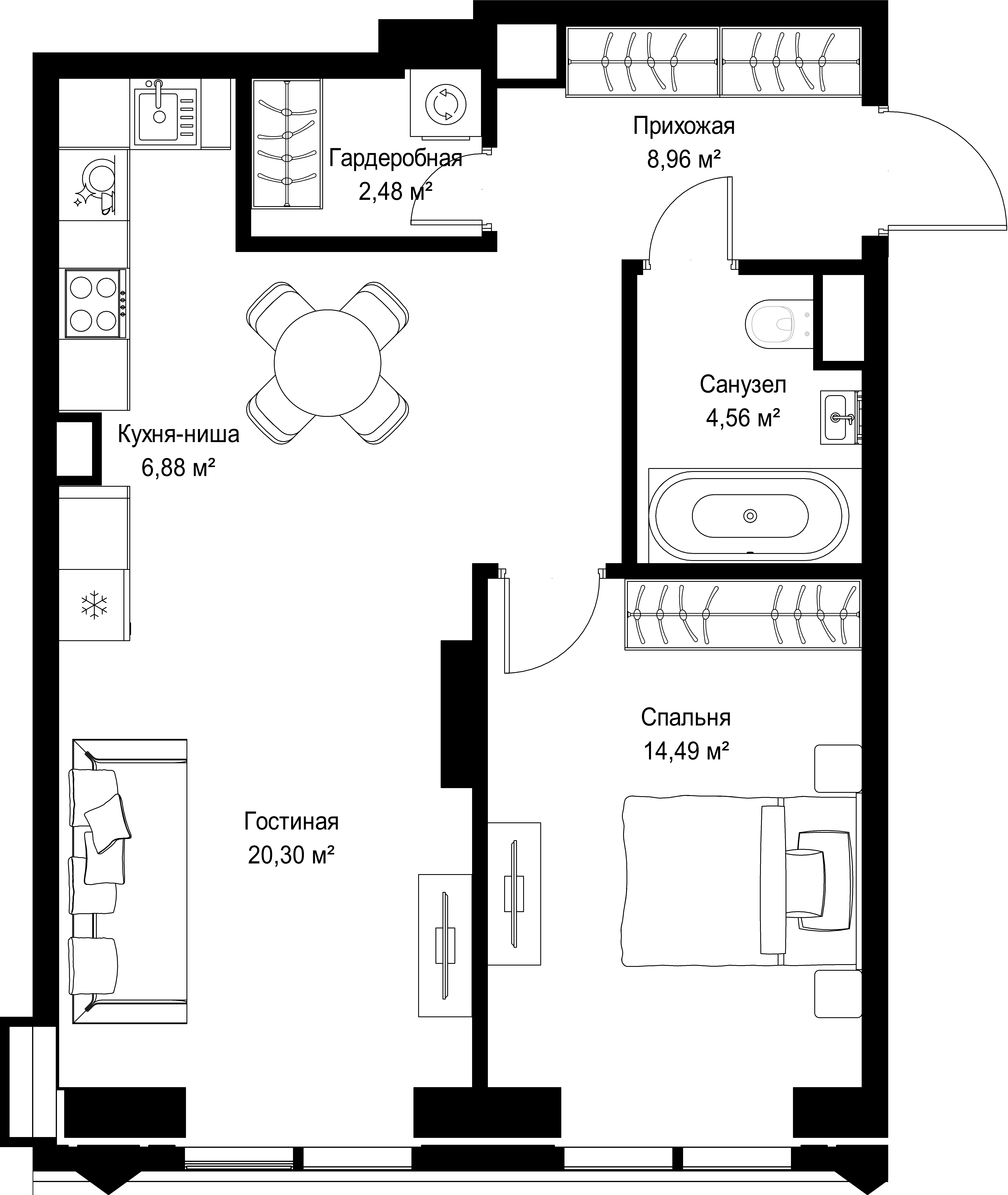 1-комнатная, 57,67 м² — 38 927 250 ₽