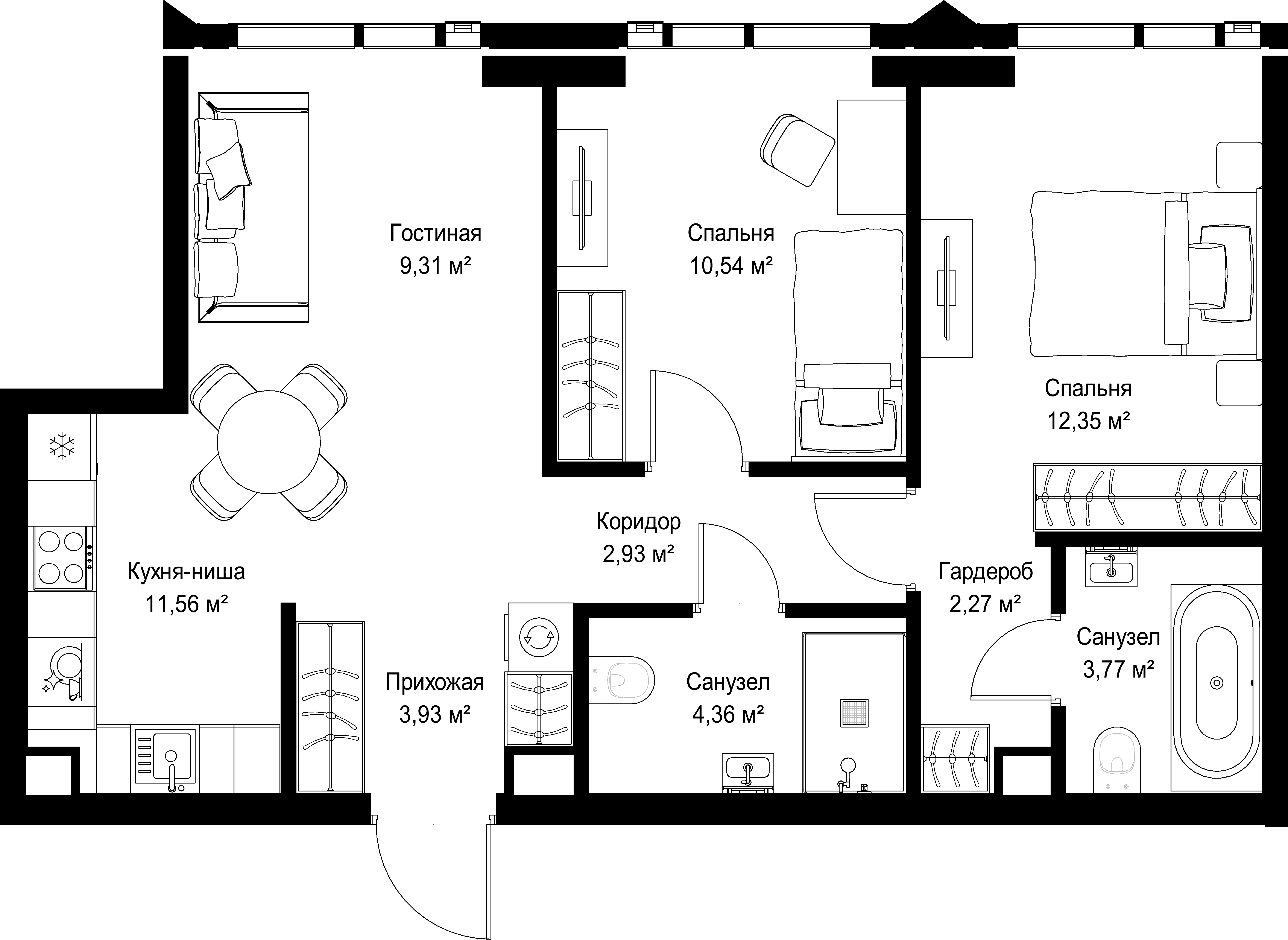 2-комнатная, 61,02 м² — 47 144 052 ₽