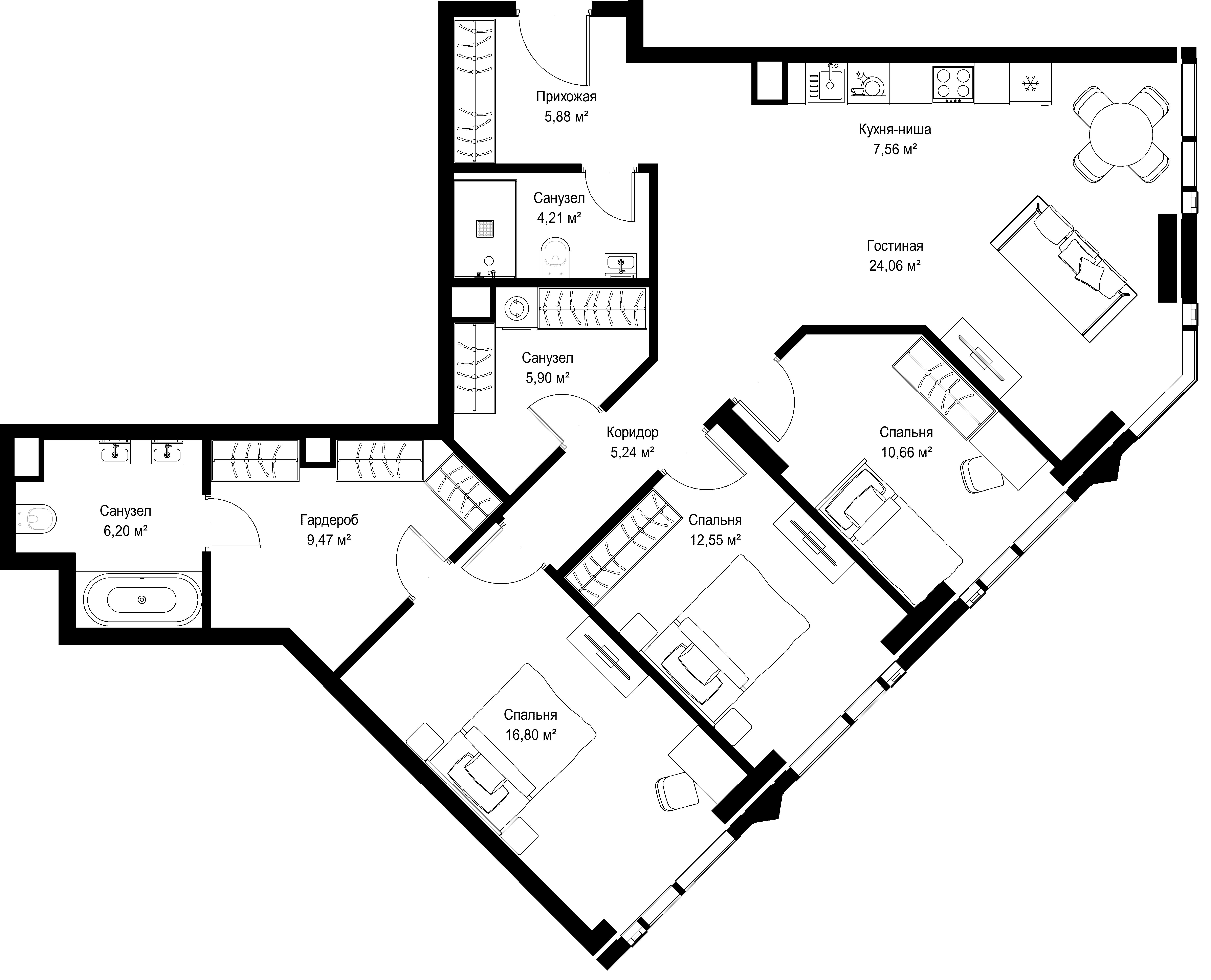 3-комнатная, 108,53 м² — 85 033 255 ₽