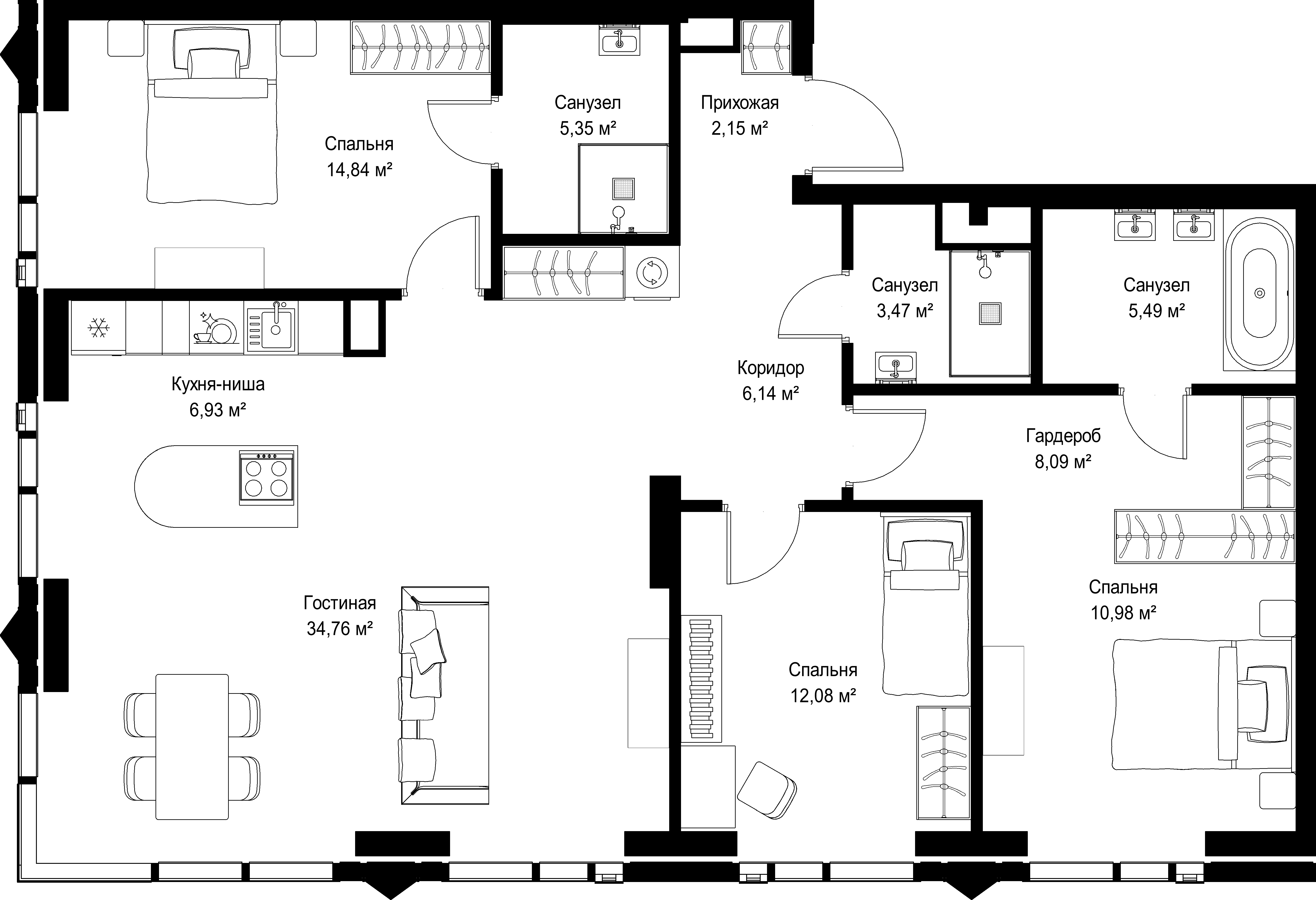 3-комнатная, 109,22 м² — 82 253 582 ₽