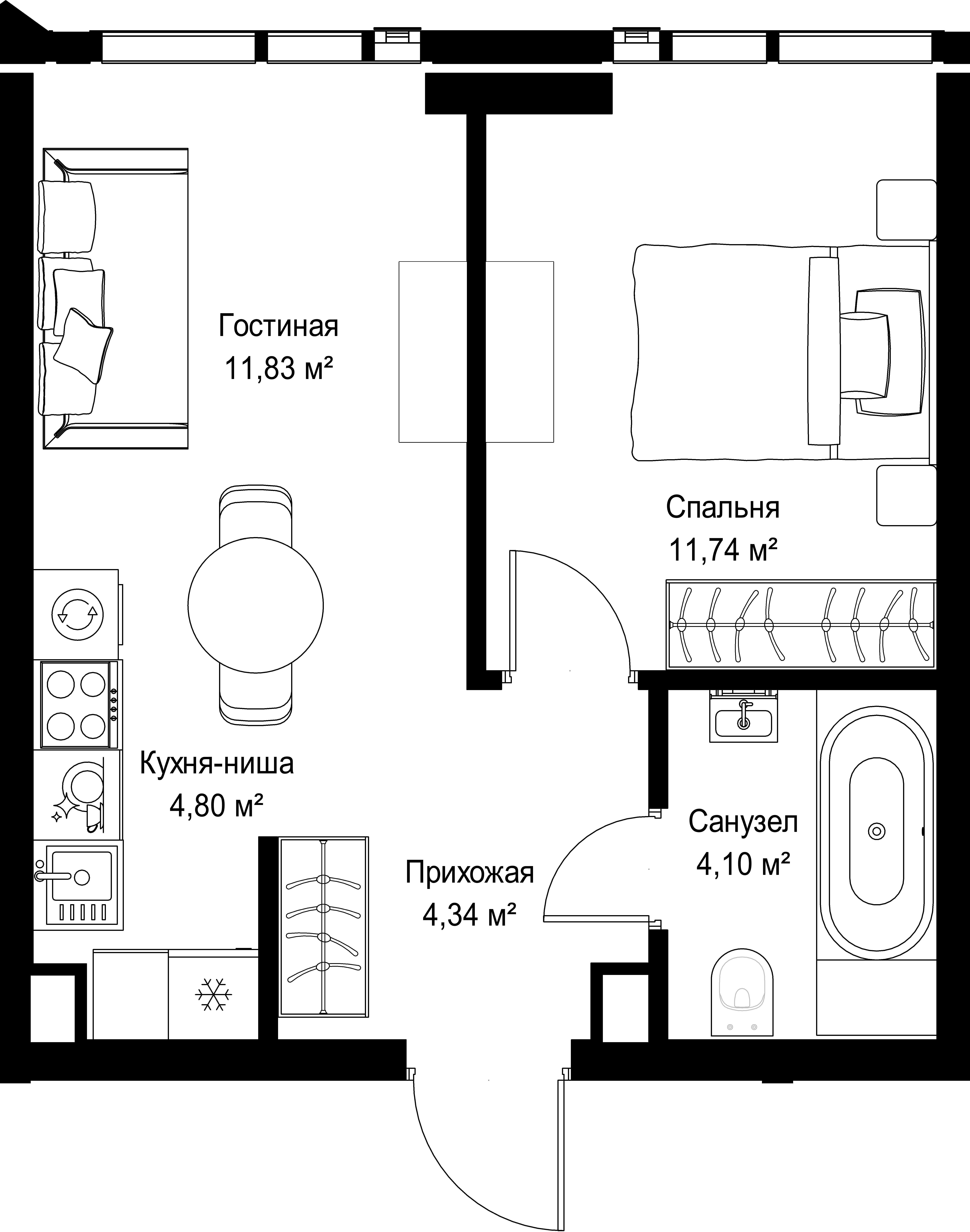 1-комнатная, 36,81 м² — 34 829 622 ₽