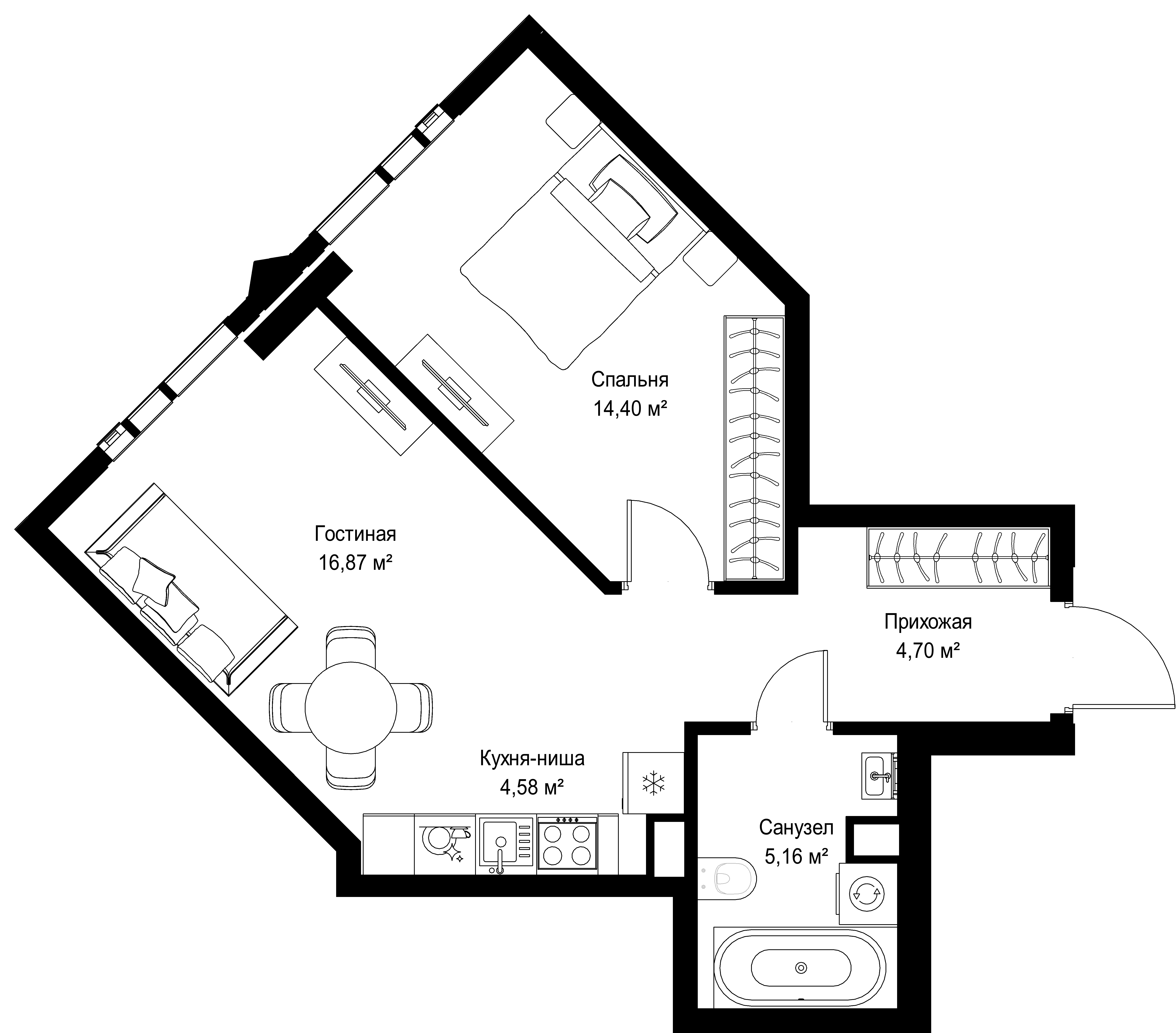 1-комнатная, 45,71 м² — 31 384 486 ₽