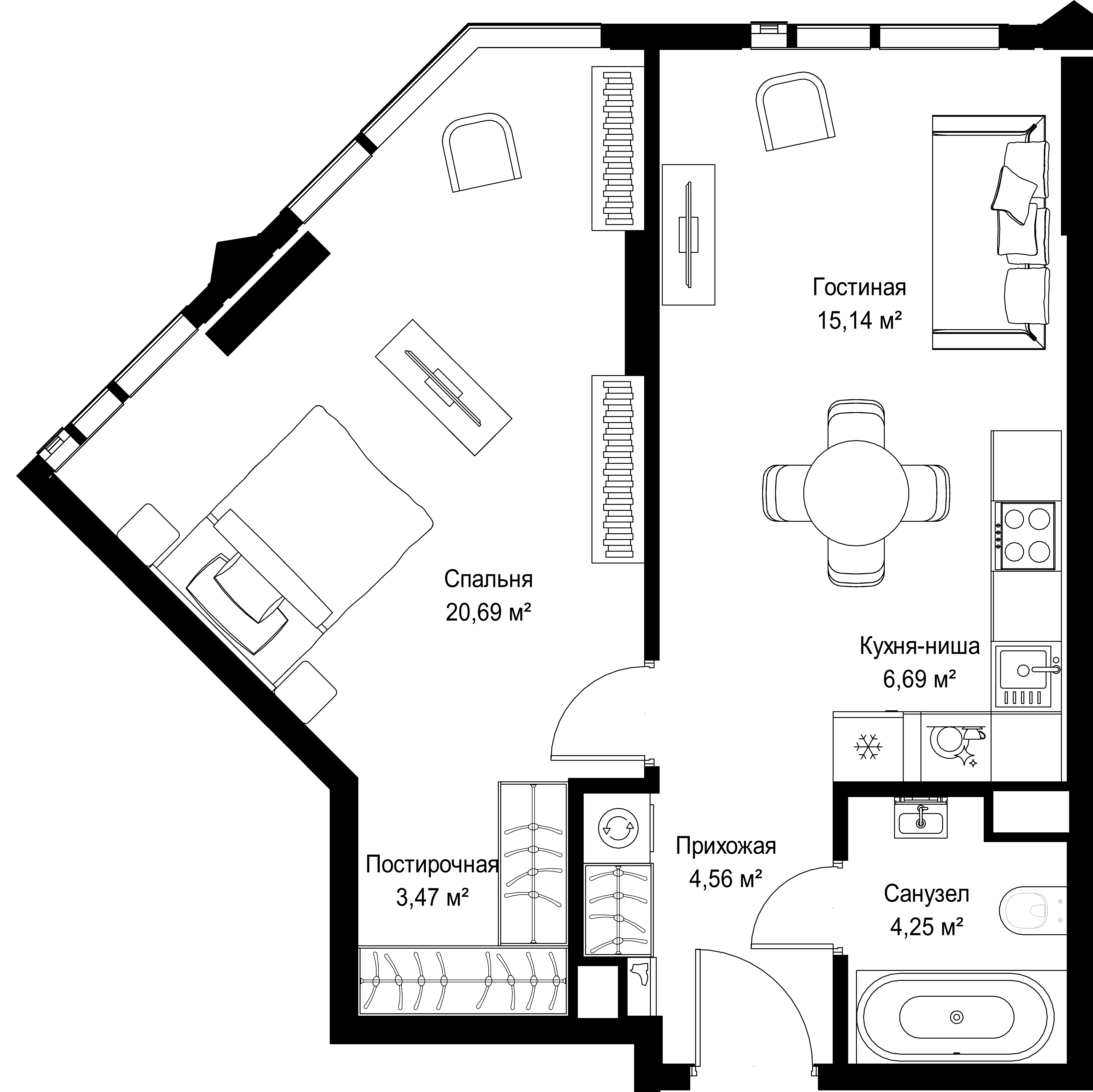 1-комнатная, 54,8 м² — 41 543 880 ₽